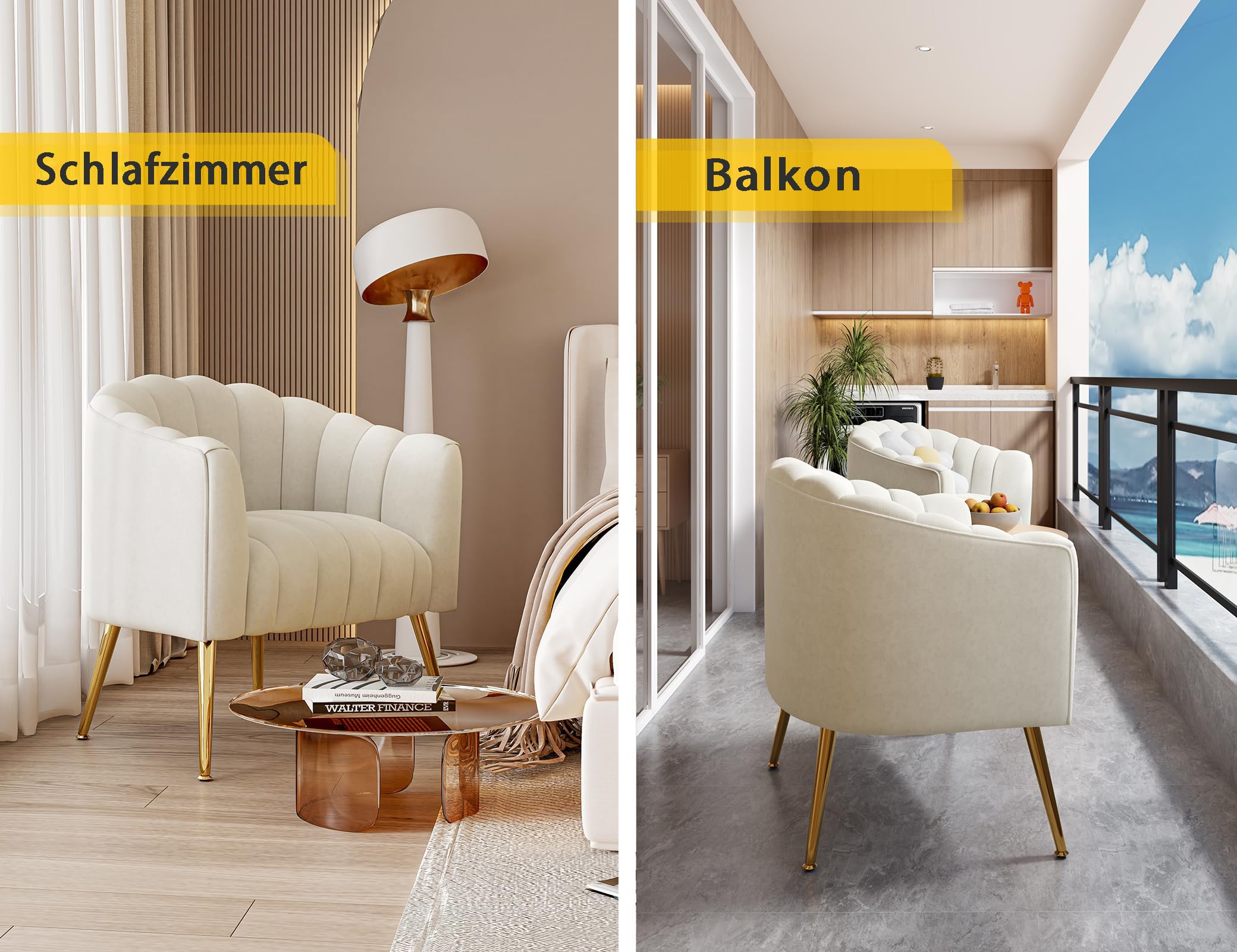 Übergroßer Kürbis Akzentstuhl, Moderner Bequemer Samtgepolsterter Sessel, Luxus Einzelsessel für Wohnzimmer, Warteraum, Büro und Schminktisch, (Beige)