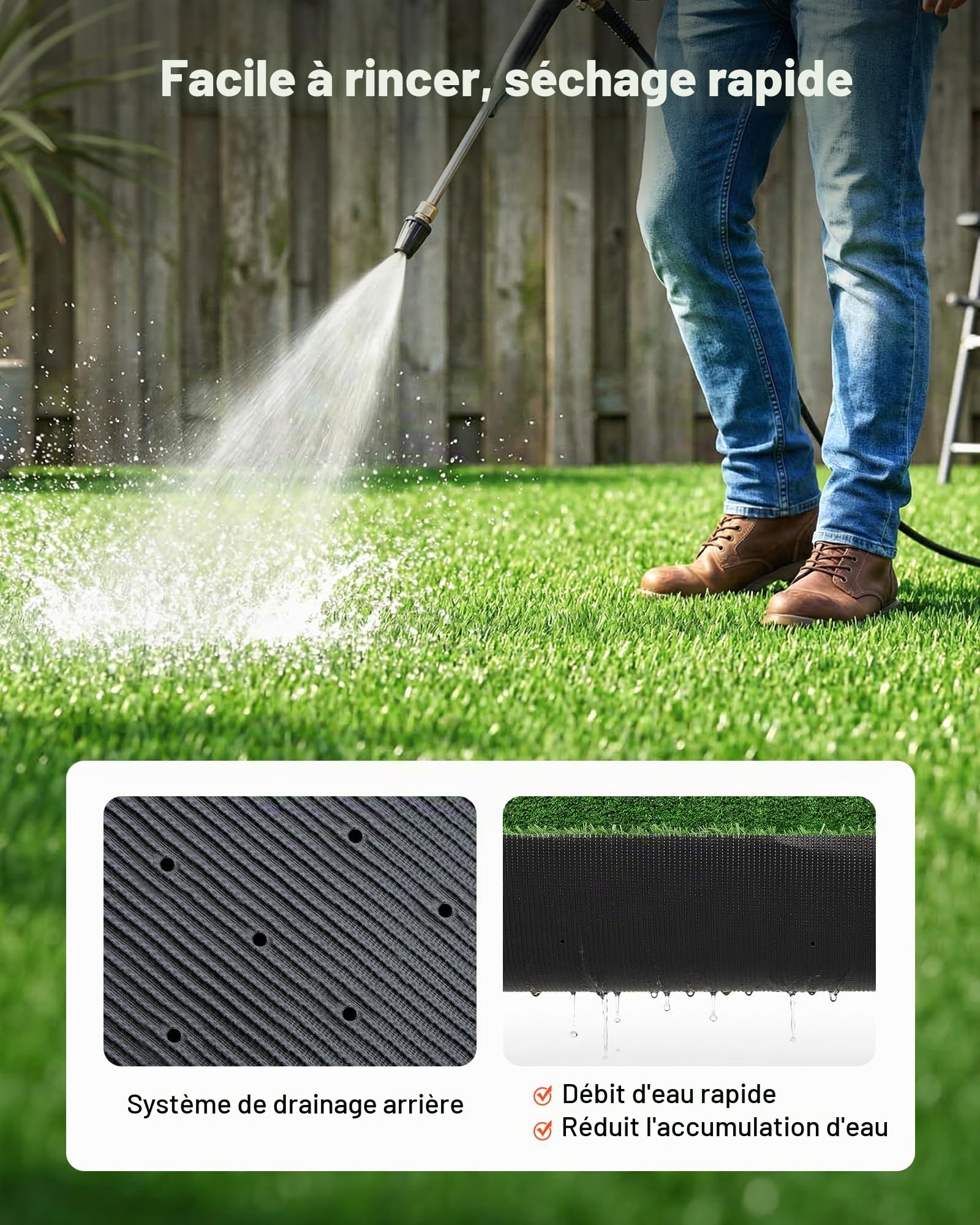 VEVOR Gazon Synthétique 304,8x91,44 cm, Tapis Gazon Artificiel, Rouleau de Pelouse Artificielle, Hauteur de Fibre 1,5 cm, avec Trous de Drainage, pour Jardin, Terrasse, Balcon, Intérieur, Extérieur