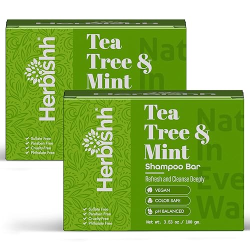 Miniatura 1 de Herbishh Barra de champú Tea Tree & Mint - Barra de jabón de aceite de árbol de té para limpieza de cabello graso y cuero cabelludo - Champú sólido