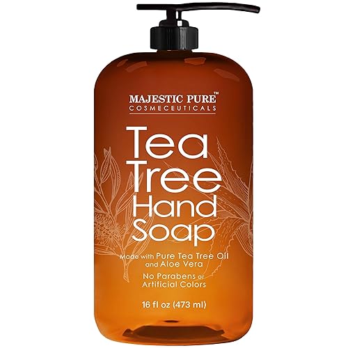 Majestic Pure Tea Tree Jabón de manos líquido con aloe vera romero y menta verde - Lavar a mano con bomba - Fórmula sin sulfatos -16 fl oz