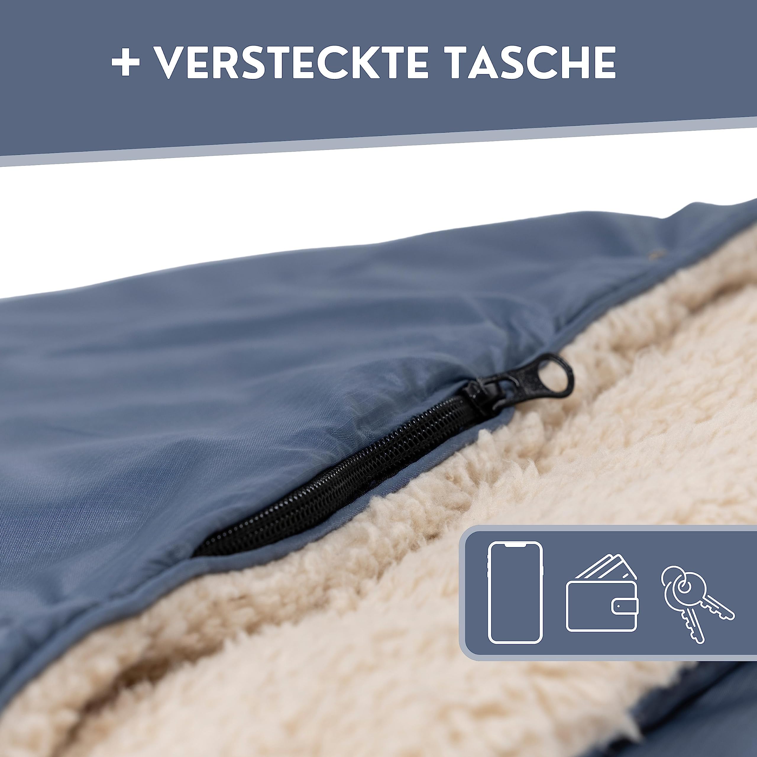 GMIATLI - 3in1 Outdoor Decke warm & gemütlich I Camping Decke wasserabweisend + Teflon EcoElite I Reisedecke Ultraleicht I Indoor & Outdoor Decke, Poncho & Schlafsack I Sherpa & Ripstop