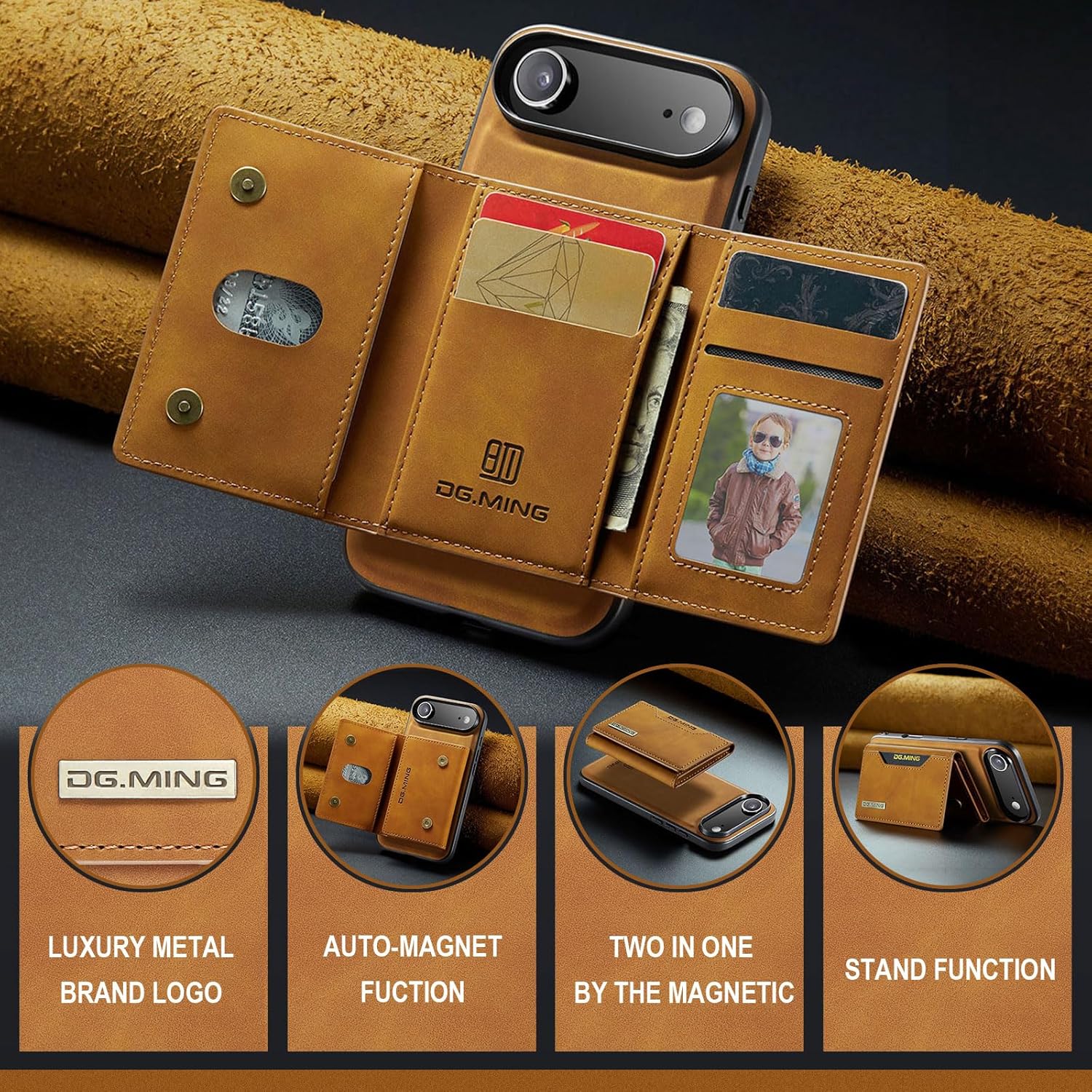 SZHAIYU M2 2 in 1 Detachable Wallet Phone Cases Compatible with iPhone Air Case with Card Holder Men 6.5'' Magnetic Leather Cover (Brown, iPhone Air)