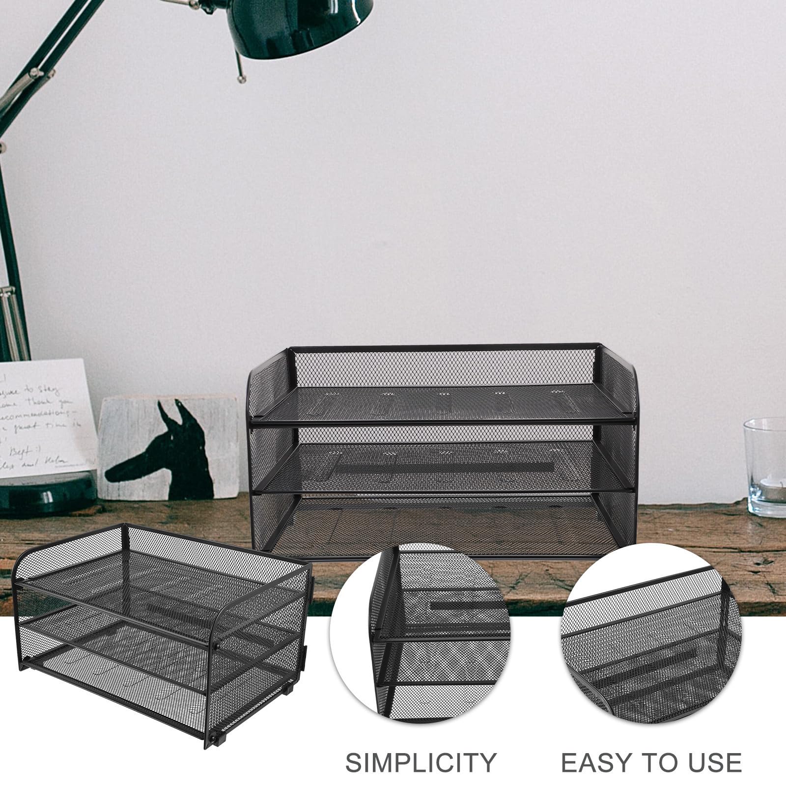 Metall Schreibtisch Organizer 3 lagig mit Ablagefach für Platzsparende Dateiablage und Büroorganisation für Schlafzimmer und Büro