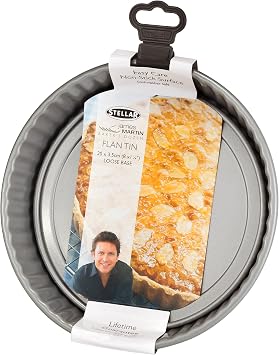 Stellar James Martin Non Stick Fluted Flan Tin, Loose Base, 20 x 3.5cm, Grey, 20cm