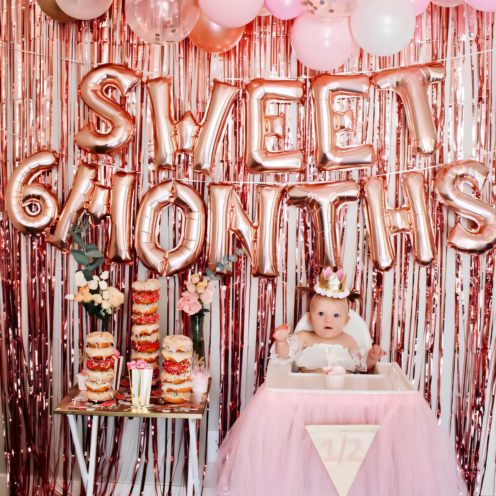 2 Rideaux Métallique Rosegold Brillant Tinsel （1×2m）, décoration en Feuille de Paillettes pour Le Nouvel an, fête de Marriage, Decoration Anniversaire Rideaux à Franges en Aluminium