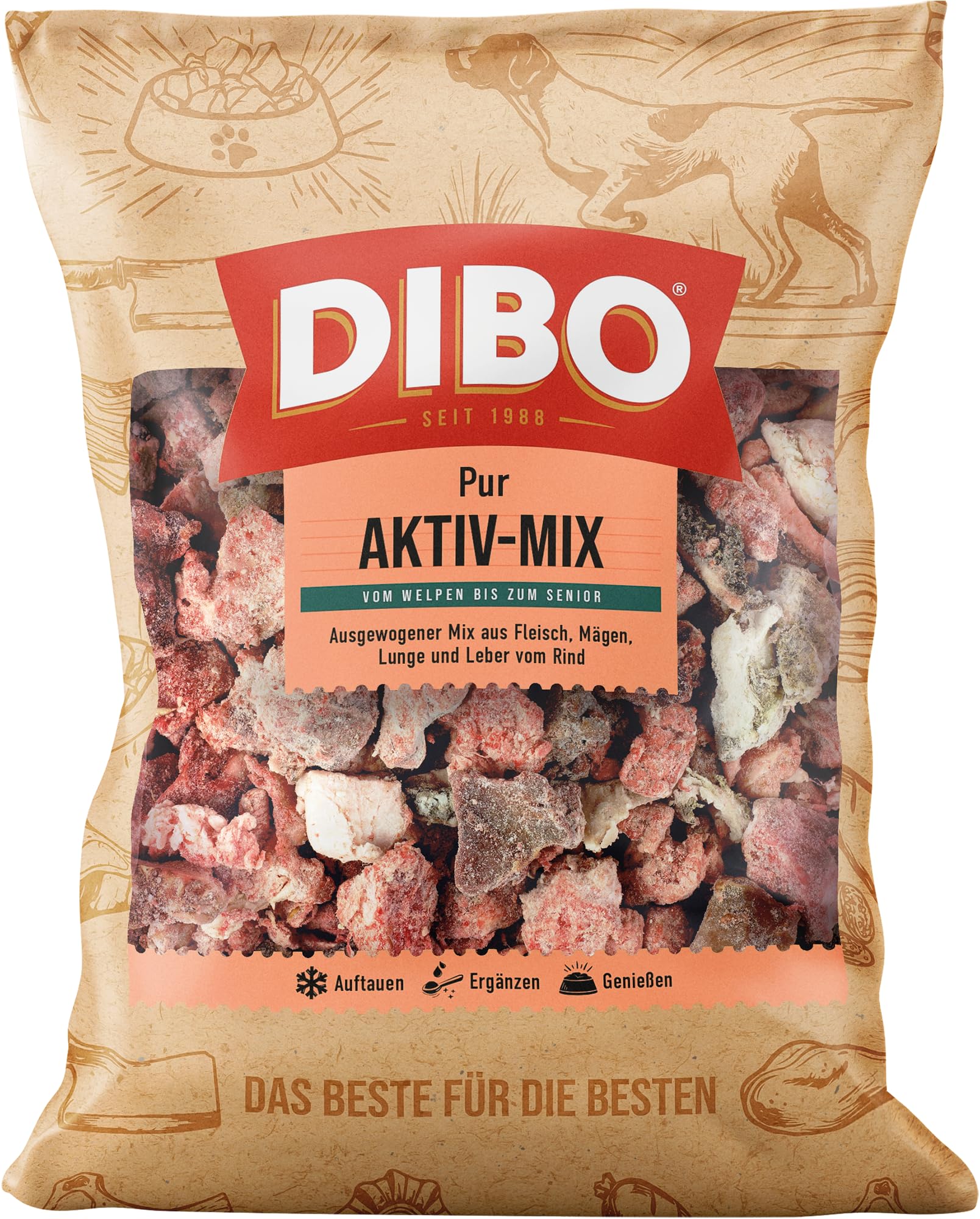 DIBO Aktiv-Mix, 3 x 2.000g-Beutel, Tiefkühlfutter, gesunde, natürliche Ernährung für Hunde, Hundefutter, Barf, B.A.R.F.