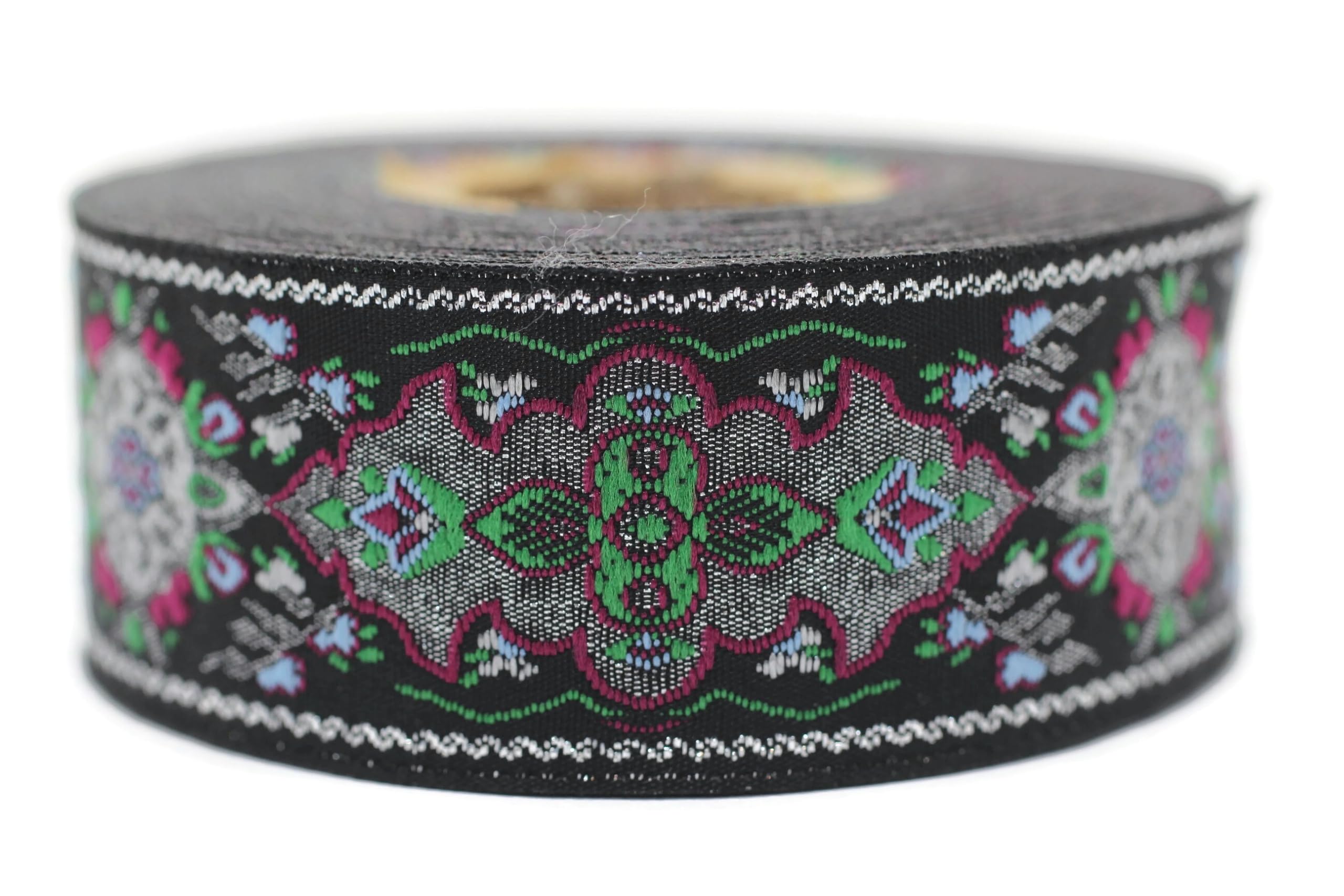 Ruban Jacquard Tisse fuchsia grande longueur de 10m pour realiser des bordures de nappe