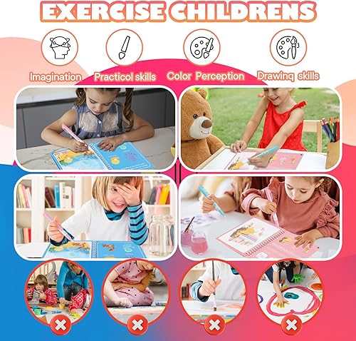 Miniatura 6 de Paquete de 5 libros de colorear de agua reutilizables para niños pequeños, juguetes de libros de garabatos de agua, pintura con libros de agua,