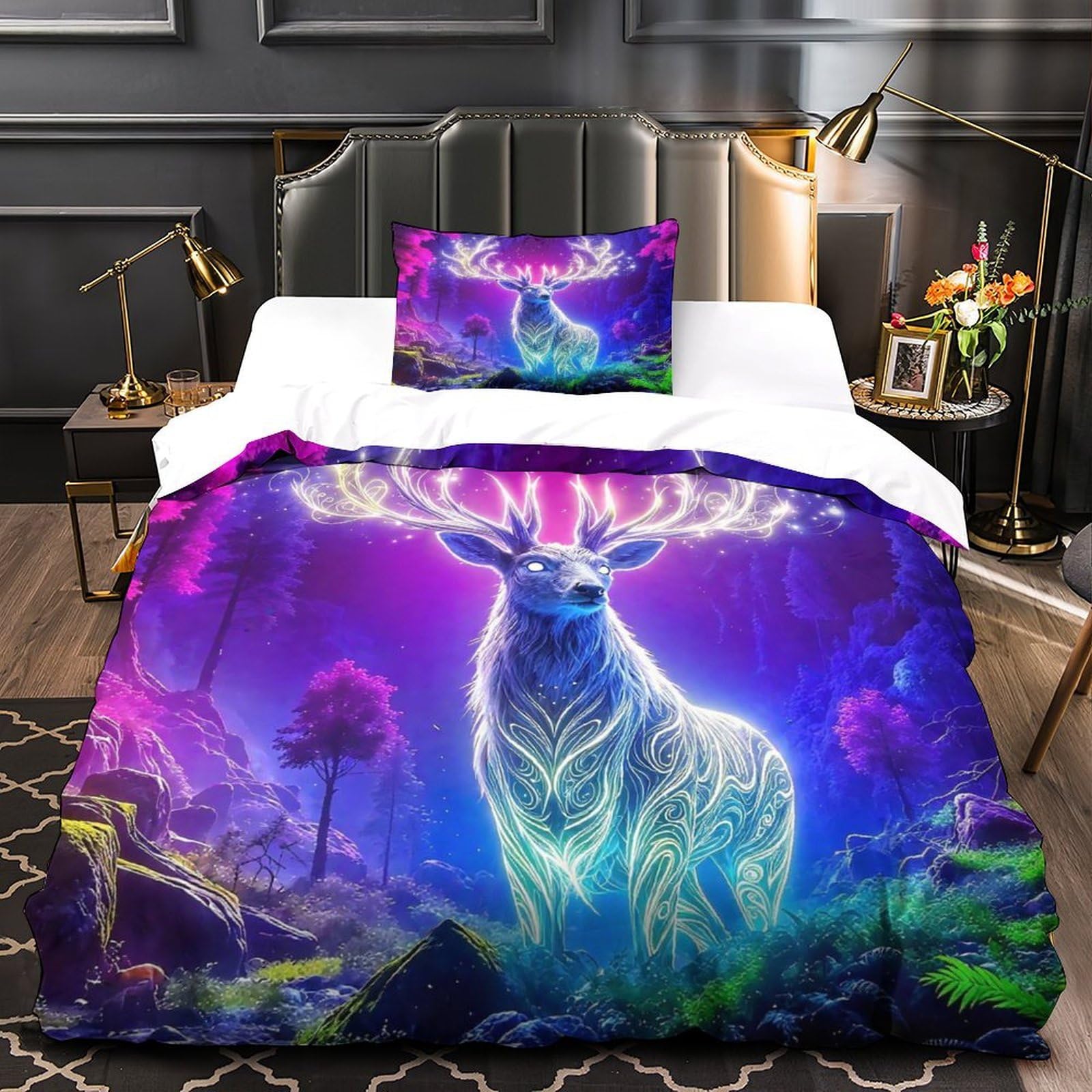 Parure de lit cerf 3D microfibre 135x200 pour chambre enfant