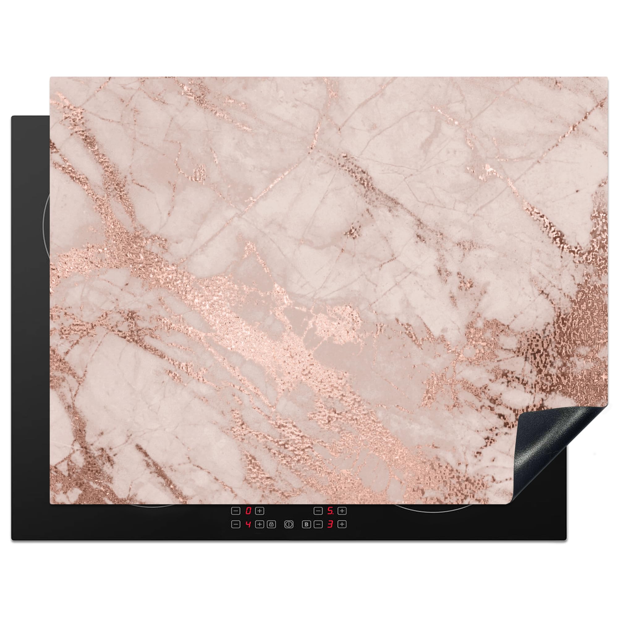 KitchenYeah© Induction Hob Protector Mat 23.2"x30.3" / 77x59 cm Cooker Top Protectors Cover Ceramic Covers Electric Hobs Vinyl Marble - Pink - Luxury - Marble Look - Glitter - Design — image 1