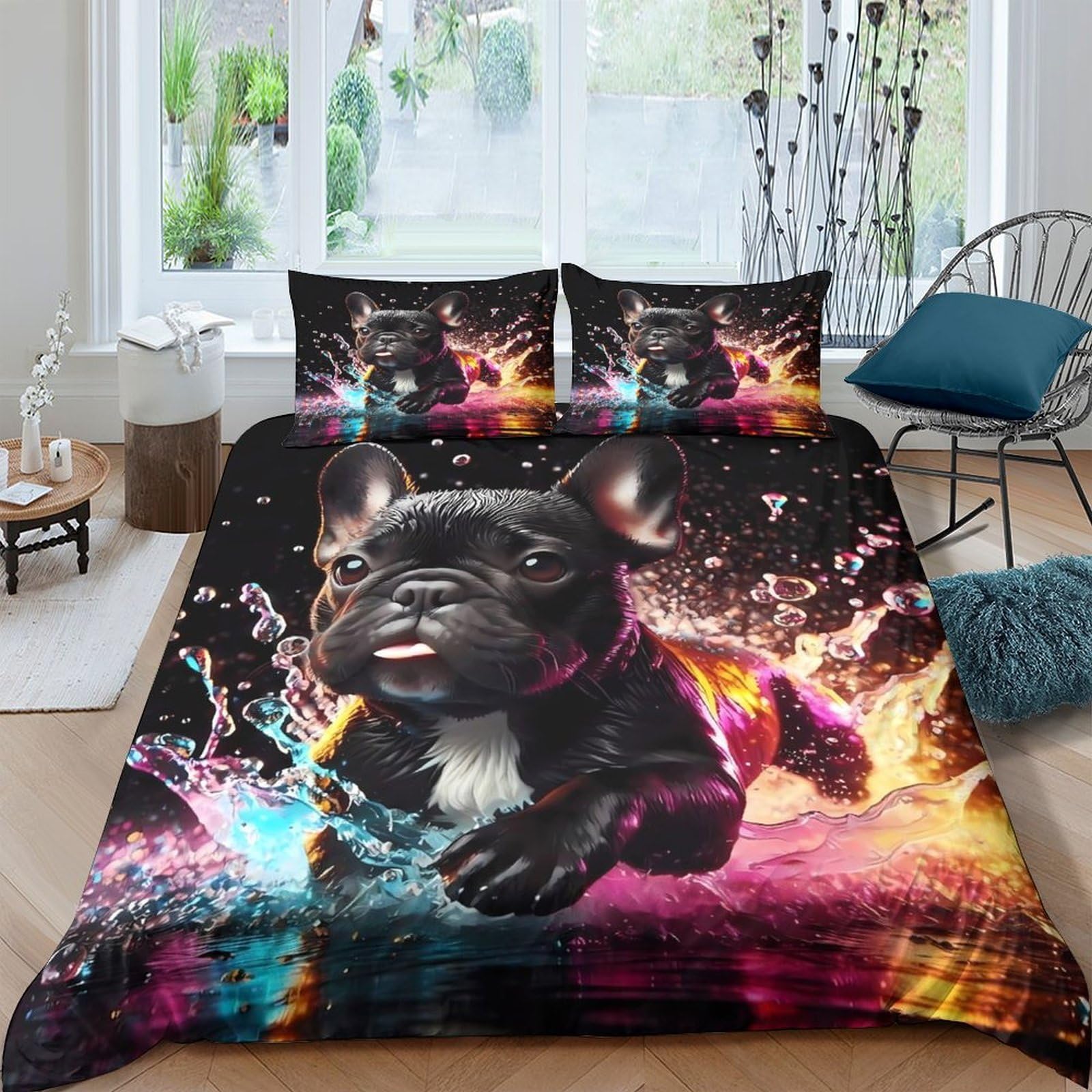Ctjqhvkz Style-9 3D Printed French Bulldog Fitted Sheet Microfiber Color Splash Bed Cover For Bedroom Guest Room Decor Easy Care Single（135X200cm）