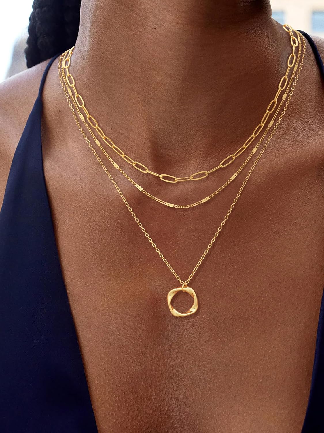 VIROMY Gold Necklace for Women 14k Gold Chain Necklaces Dainty Layered Necklaces Simple Stackable Pendant Necklaces Herringbone Cuban Paperclip Chain Gold Choker Necklaces Gold Jewelry for Women - Image 3