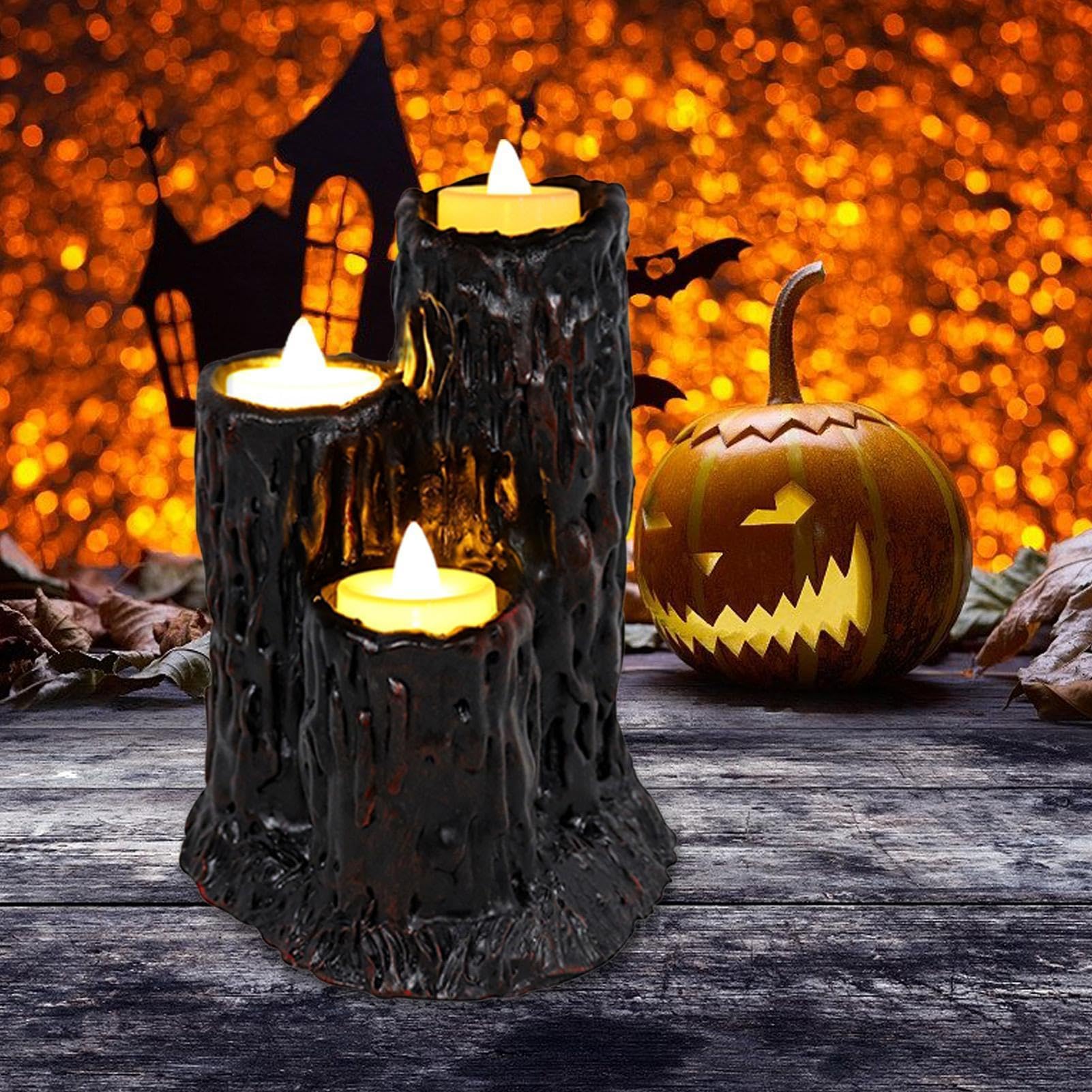 Generisch Decorazione per Halloween a LED senza fiamma, in resina, tronchi d'albero