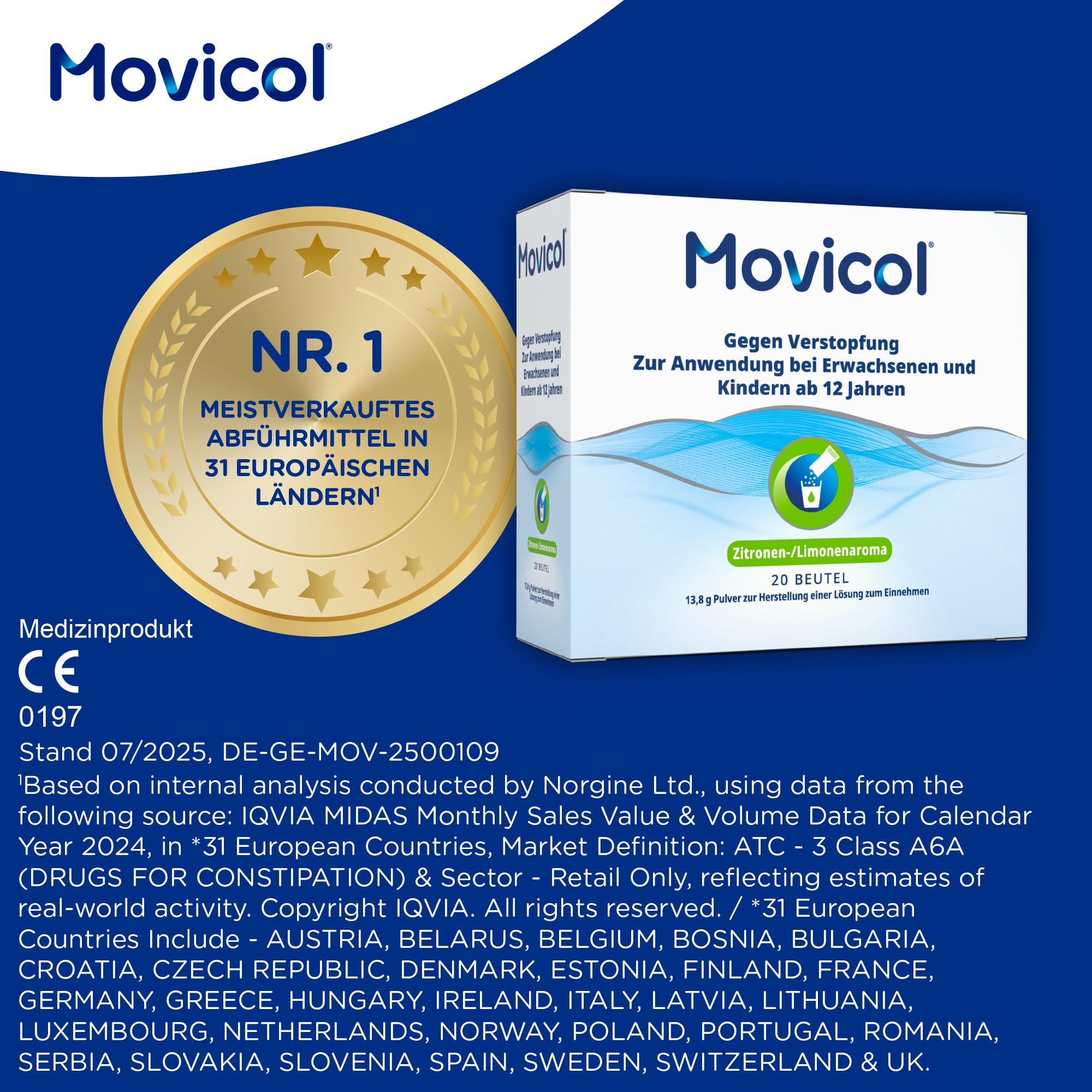 Movicol® Dosierbeutel; Zitrone/Limone, 50 Beutel, gegen Verstopfung bei Erwachsenen & Kindern ab 12 Jahren, Abführmittel, hydratisiert, weicht den Stuhl auf & regt so die natürliche Darmbewegung an