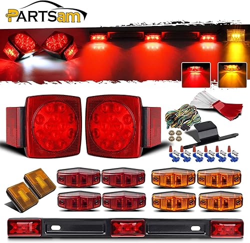 Miniatura 8 de Partsam Kit de luces sumergibles para remolque de 12 V, kit de LED cuadrado + barra de luz de identificación roja/ámbar de 14 pulgadas + luces de