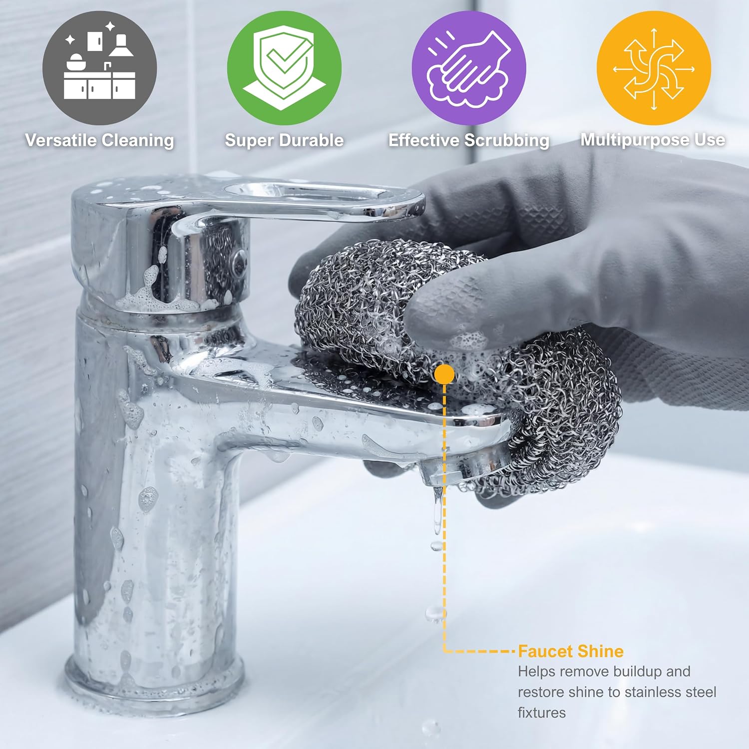 PAMI Heavy Duty Stainless Steel Sponge Scrubbers,Non-Scratch,Metal,4-Pack image 5