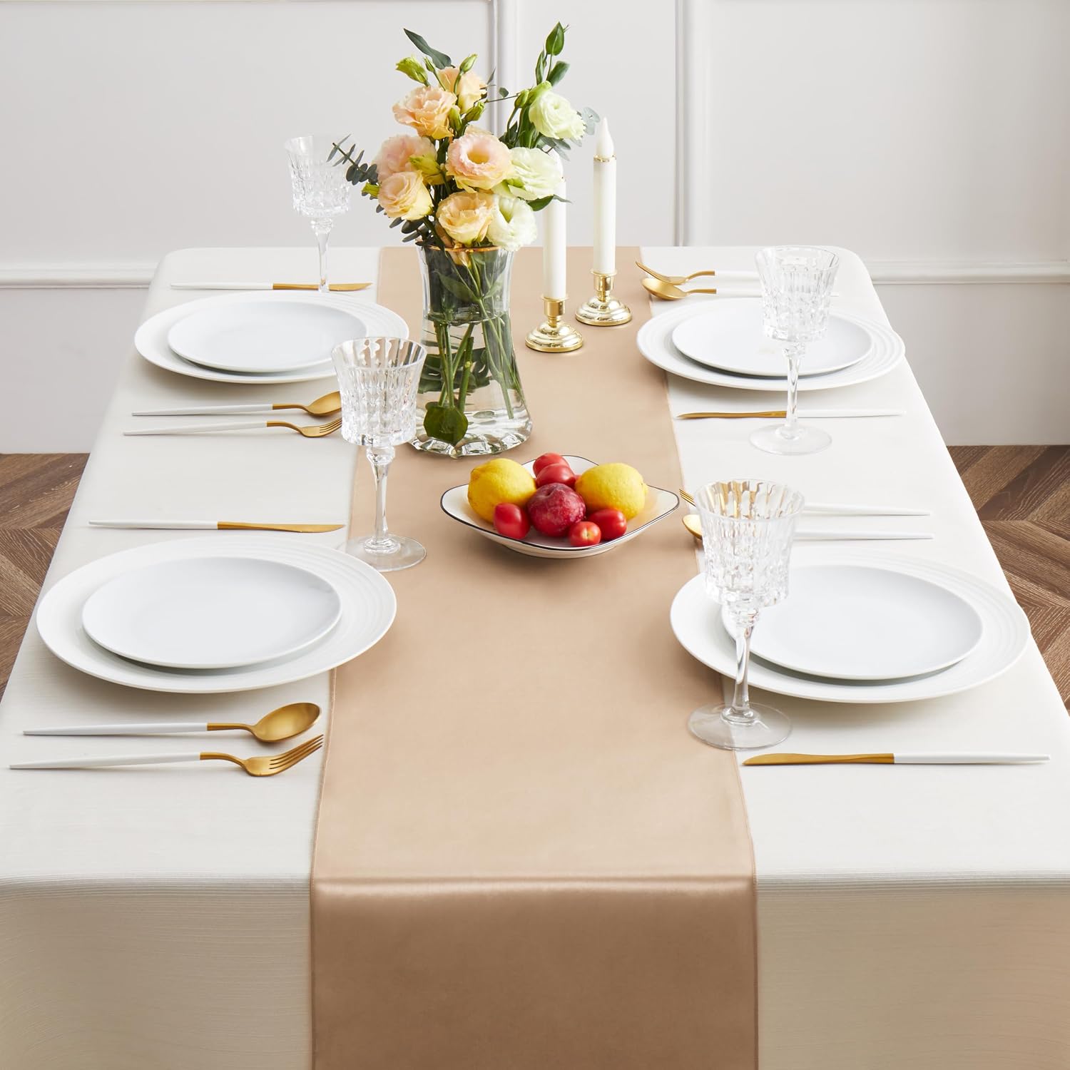 Taupe Satin Table Runners, 4pcs, 12" x 108" image 5