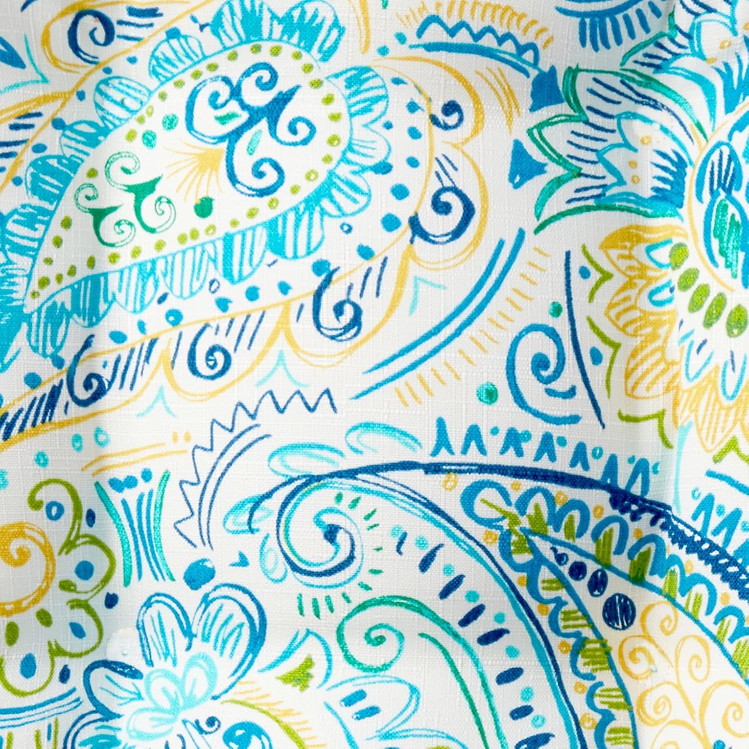 Pillow Perfect Paisley Indoor/Outdoor Chair Seat Cushion with Ties, Tufted, Weather, and Fade Resistant, 18.5" x 19", Blue/Yellow Gilford, 2 Count