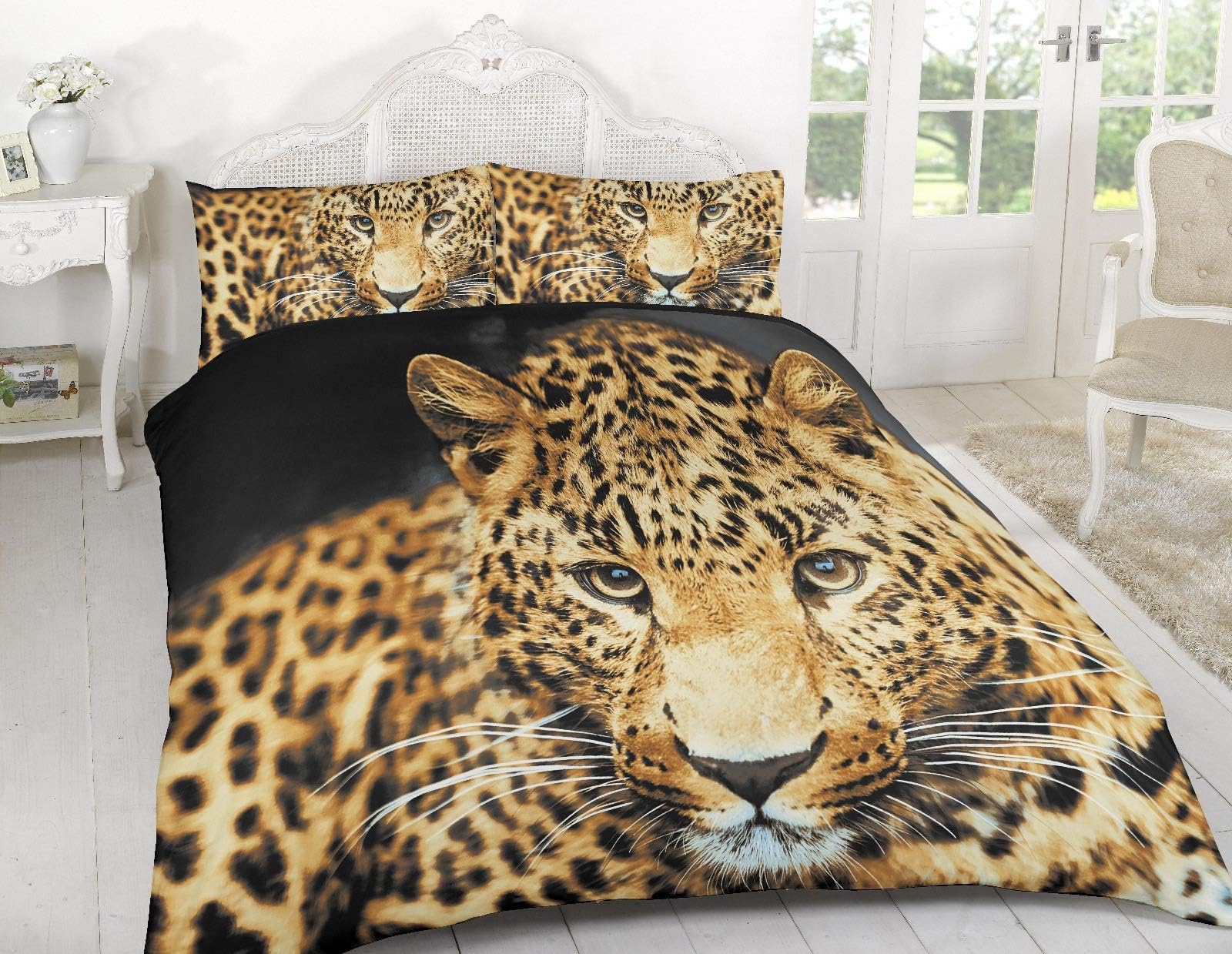 Linen Empire Ltd Duvet Cover Set 3D Animal Print Effect Quilt Bedding Set New (Leopard-Double)