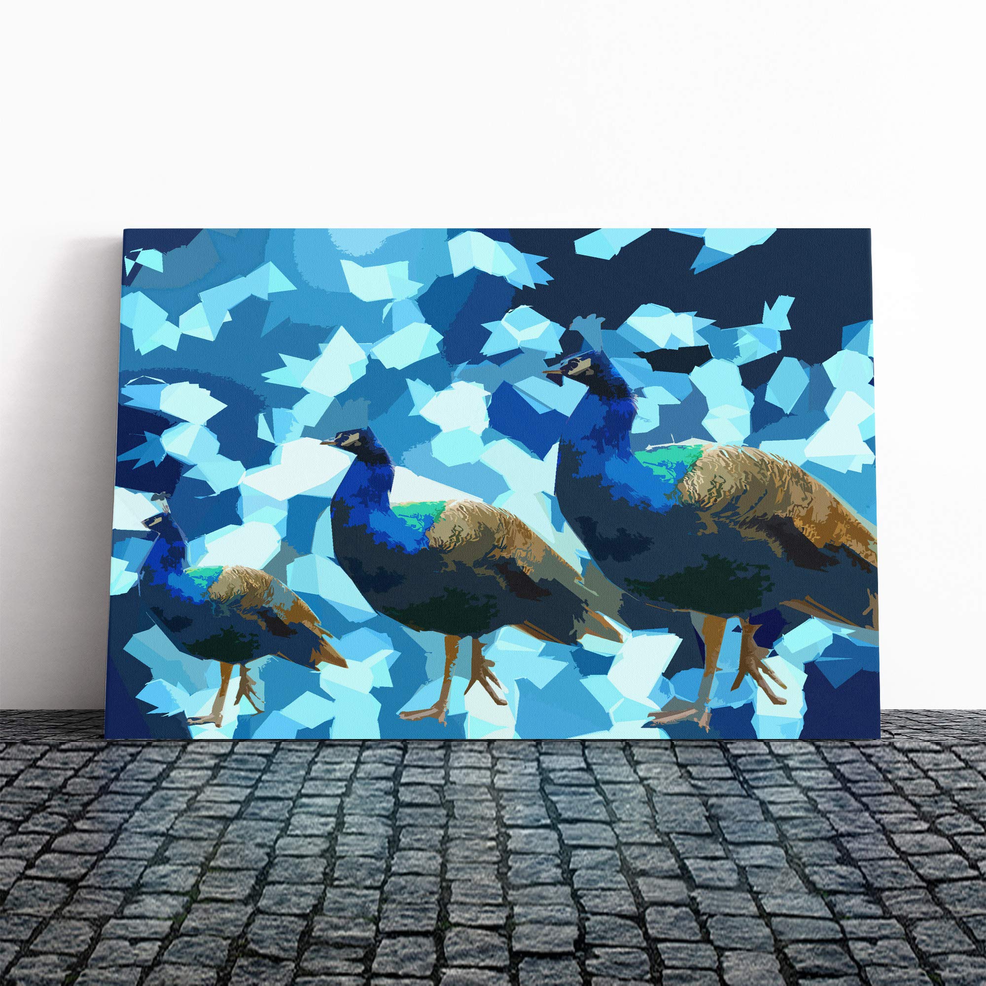 Wall Blue Abstract Art Peacocks Canvas Print | Gallery Wrapped 30mm Frame Wall Art | 20x14 inches | Ready to Hang | Abstract Picture | Living Room Bedroom Lounge Office