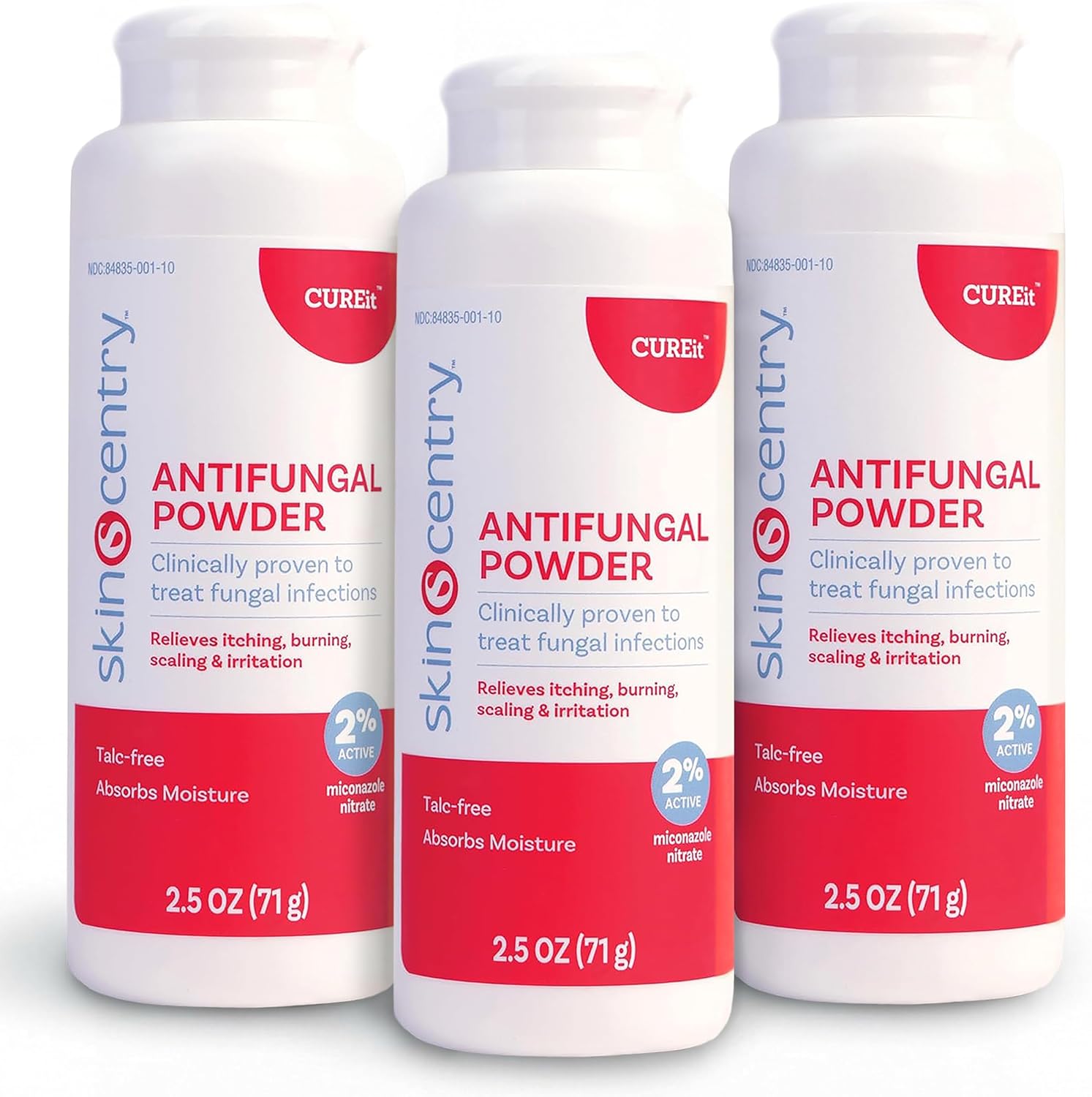 Antifungal Powder - 2% Miconazole Nitrate Treatment for Athlete’s Foot, Jock Itch & Ringworm, Talc-Free Moisture Control, Relieves Itching, Burning & Chafing - Pack of 3 (2.5 oz Each)