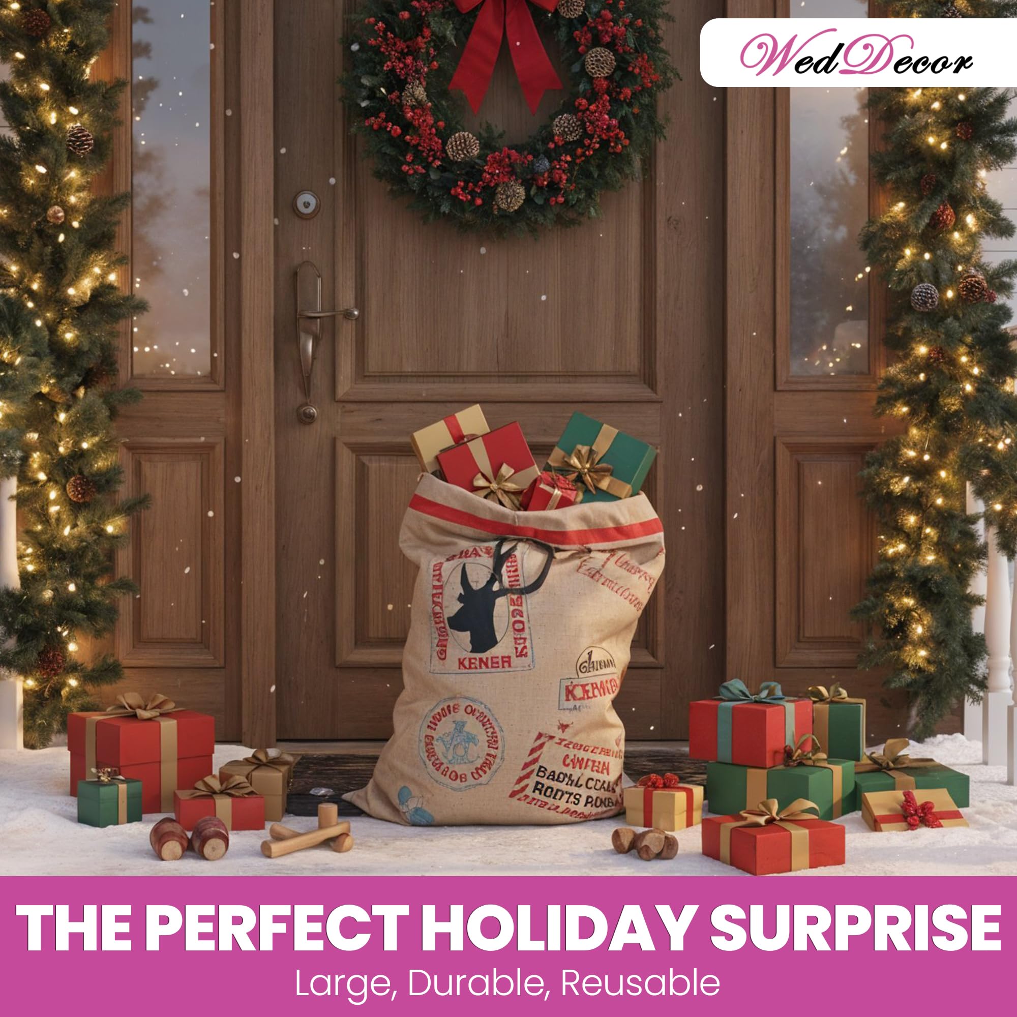WedDecor Lot de 12 grands sacs cadeaux de Noël pour enfants - 50 x 70 cm