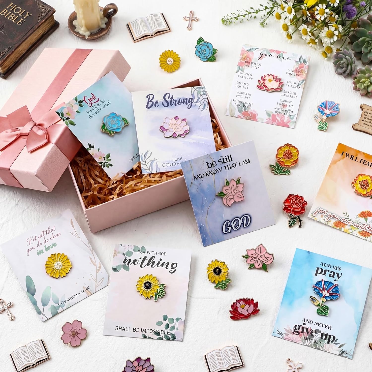 Liliaafar 40 Sets Christian Enamel Pins Bulk Bible Verses Lapel Pin for Women Mothers Day Church Gifts Butterfly Cross Flower
