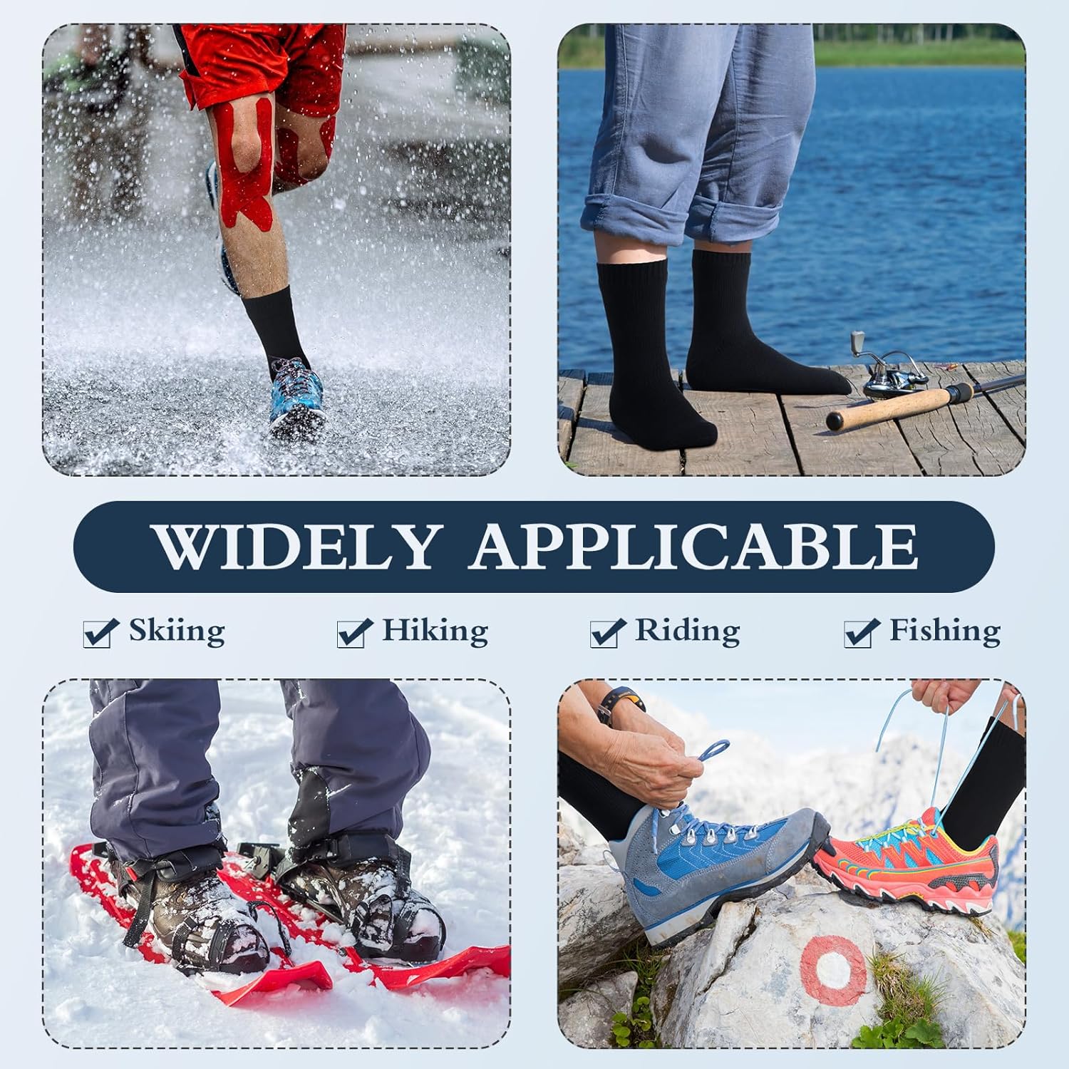 Jiuguva 4 Pairs Waterproof Socks Unisex Waterproof Breathable Outdoor Hiking Wading Fishing Socks for Men Women