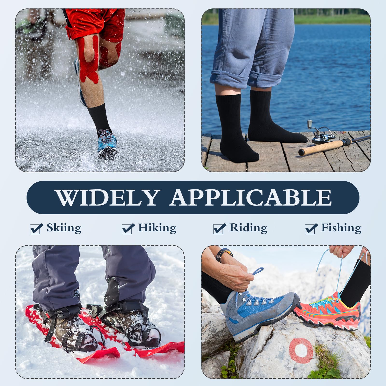 Jiuguva 4 pares de calcetines impermeables, unisex, impermeables, transpirables, para senderismo, pesca, para hombres y mujeres