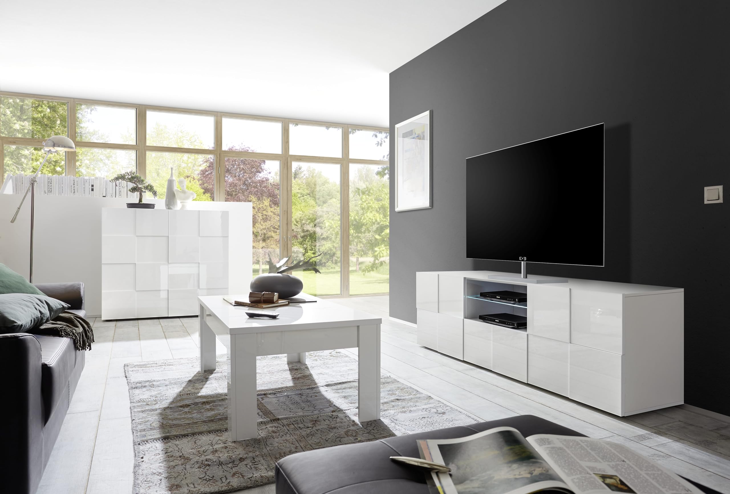Web Convenienza Base TV con Ante Made in Italy – Credenza Contenitore Collezione Dama per Soggiorno Cucina Ingresso Sala da Pranzo Mobile Design Moderno 2 Ante e 1 cassetto, Bianco Lucido