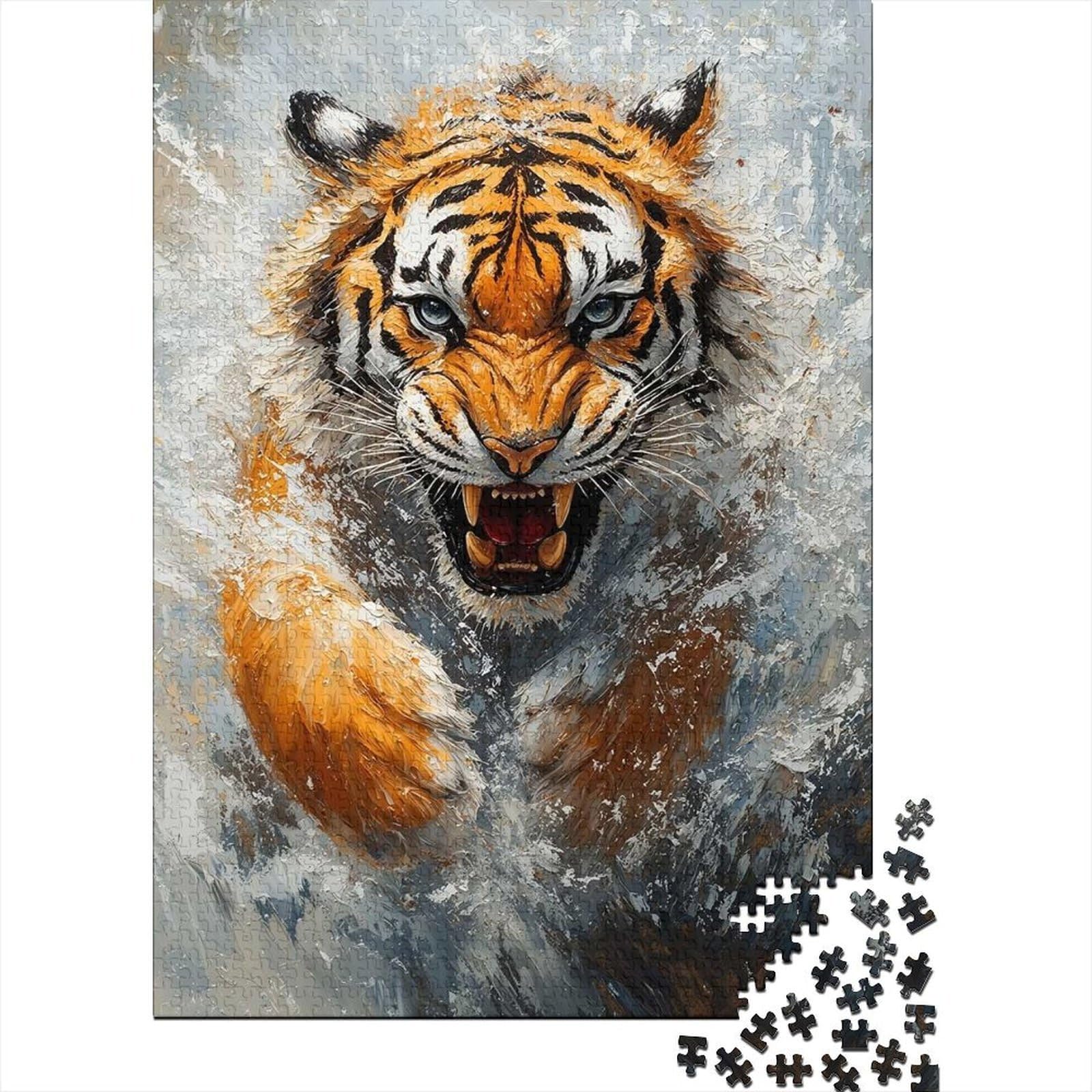 Roaring Tiger Painting Puzzle for Adults And Families, 1000 Pieces Animal Jigsaw, Gift for Puzzle Lovers, 38x26cm/1000pcs