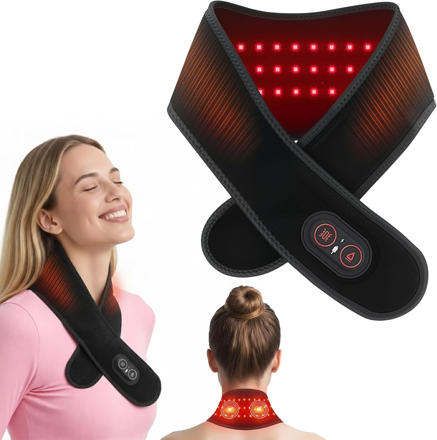 Cordless Heated Neck Massager Wrap – Portable Neck Heat & Vibration Scarf with 3 Heat & 3 Vibration Levels, Soft Wearable Neck Pad for Everyday Comfort, Ideal for Home (Massager Wrap B)