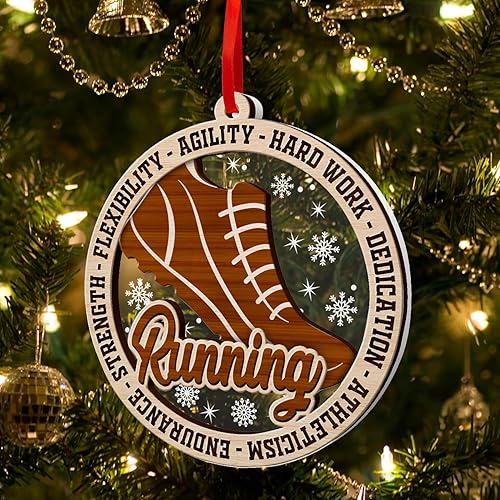 Miniatura 4 de GOSBLUE Adornos de zapatos de correr para árbol de Navidad, decoración de 2 capas de madera y acrílico, decoración de Navidad 2023 para amantes de