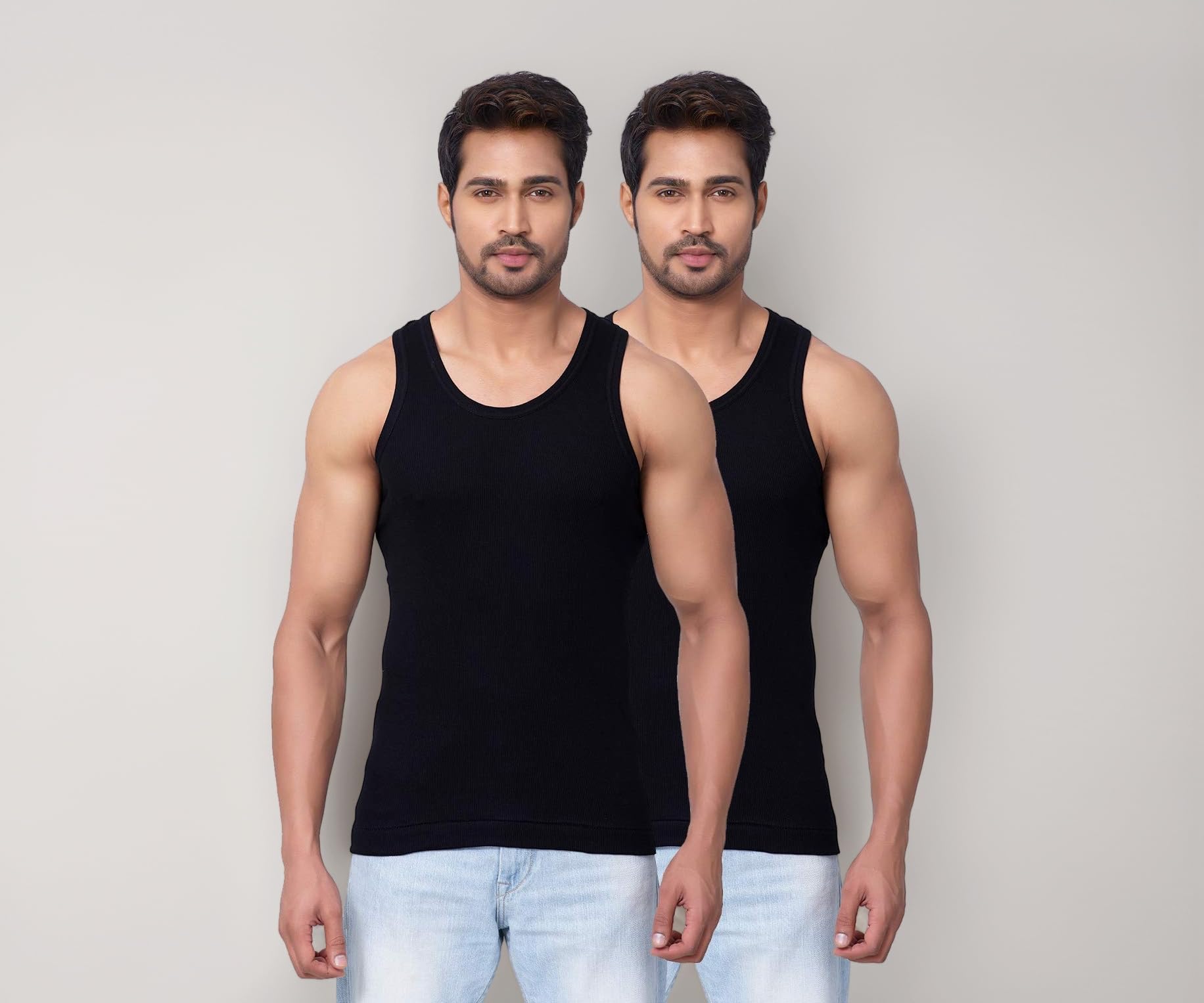 Originals Classic Ribbed Vest |100% Combed Cotton | Rib 2x2 Men's Vest | No-Peep Neckline | Breathable, Sweat Absorbent Vest for Men | Cut Away Back Arm Hole | Innerwear for Man |Pack of 2