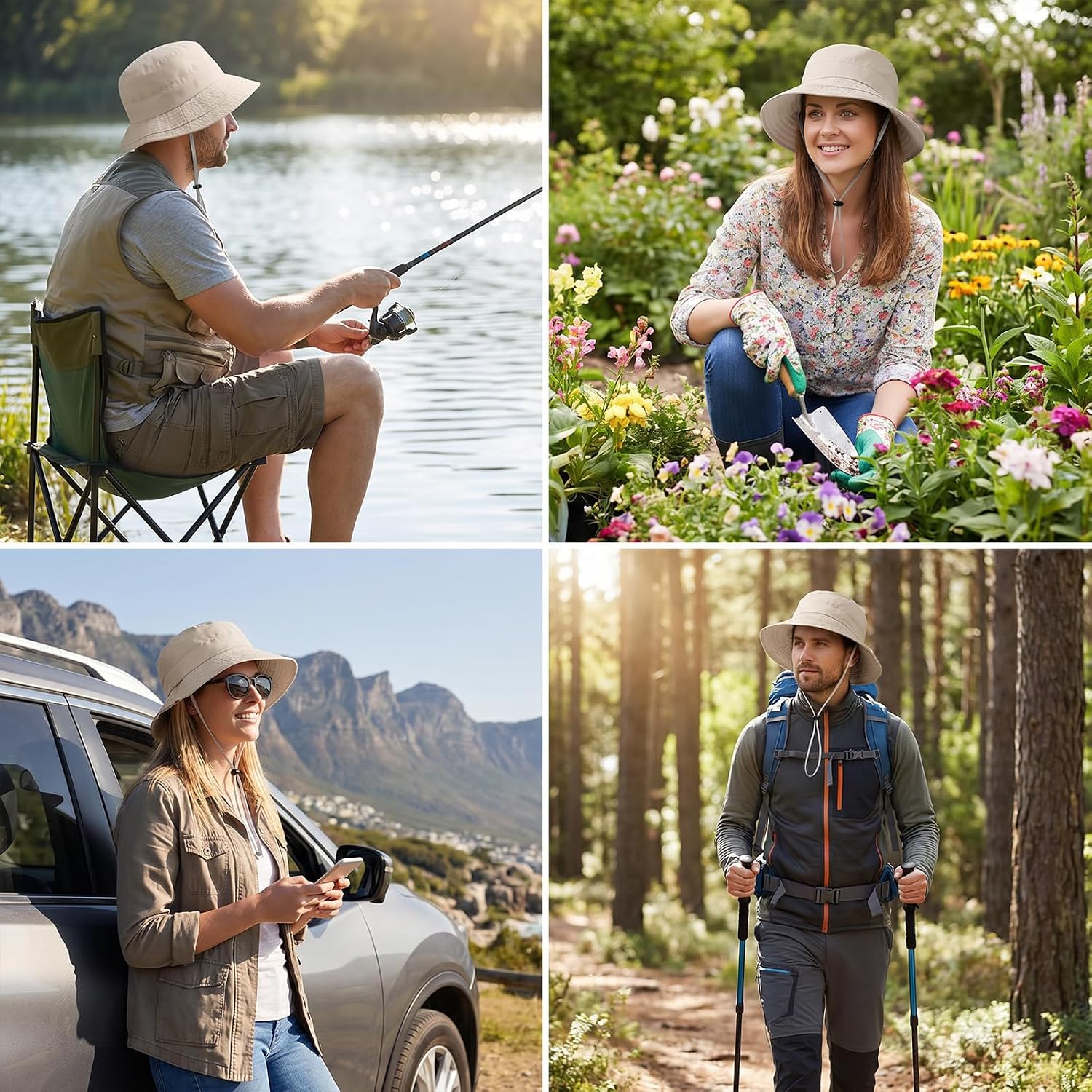 White Bucket Hat, Wide Brim Sun Hat UV Protection with Chin Strap | Quick-dry, Packable, Foldable, Detachable, for Summer Fishing Hiking Camping Outdoor