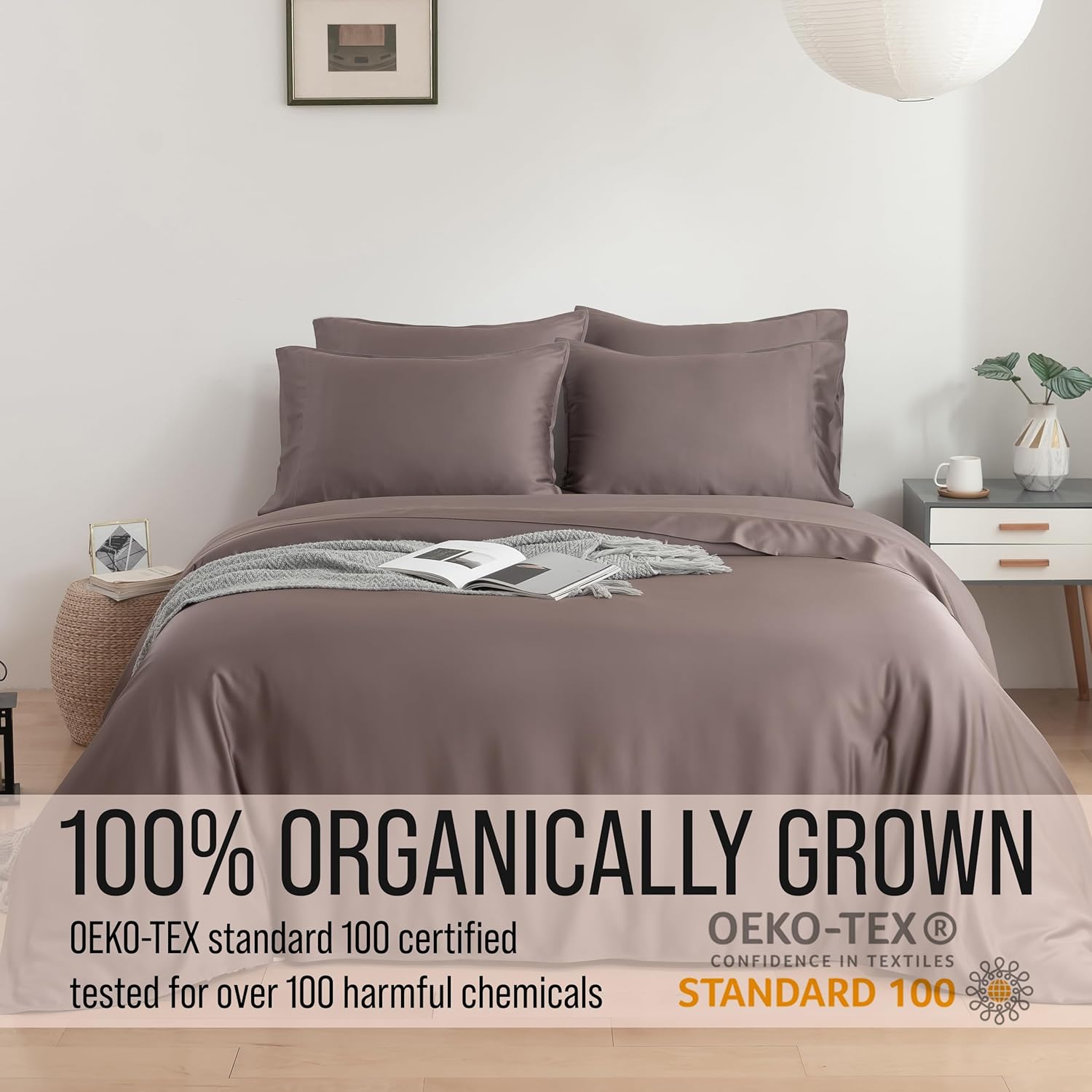 Bella Coterie 6 Piece Luxury Bamboo Viscose Queen Size Sheet Set | 100% Organically Grown | Cooling for Hot Sleepers | 18" Deep Pocket | Soft & Hypoallergenic | 4 Pillowcases [Mocha]