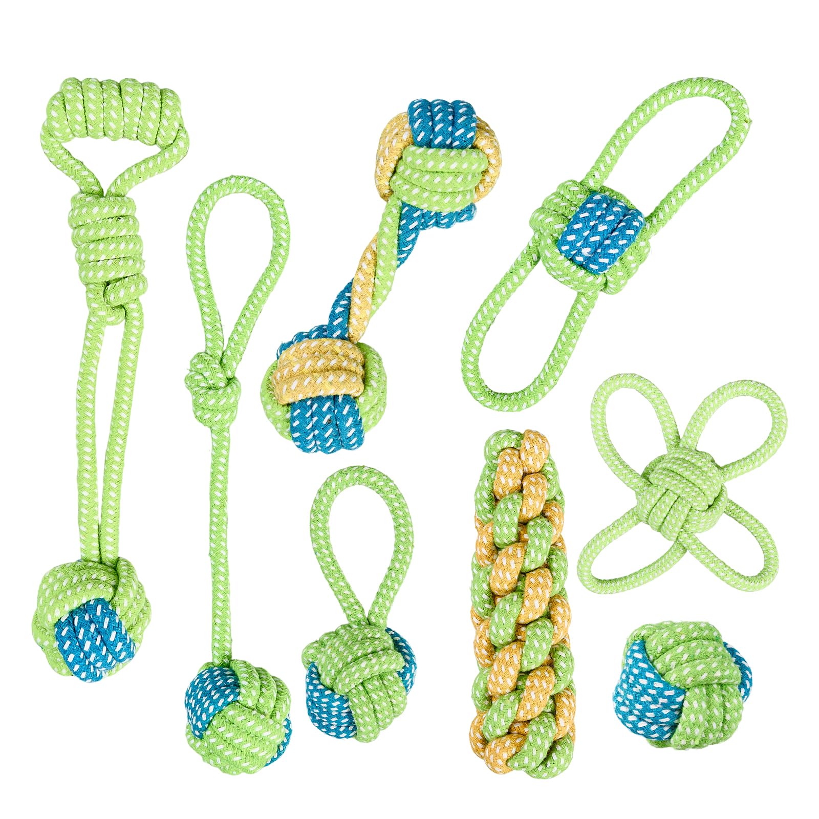 NEXUS - Set da 8 giocattoli per cani in corda di cotone, design carino, giocattolo da masticare resistente per cani piccoli e medi, gioco interattivo N16TOYPROJECT02