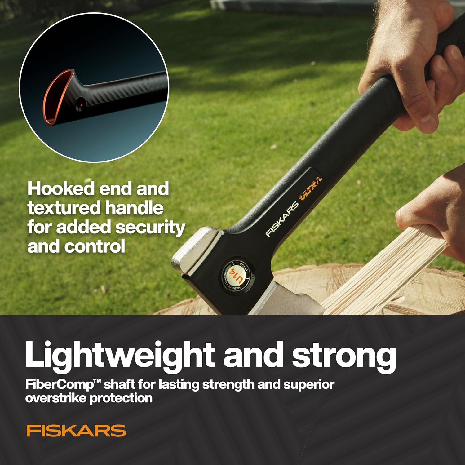 Fiskars Ultra Universal Axe U14, Precision-Ground RazorEdge Double-Hardened Steel Blade Stays Sharp, Lightweight FiberComp Shaft & SoftGrip Handle for Chopping & Kindling, 14", Black