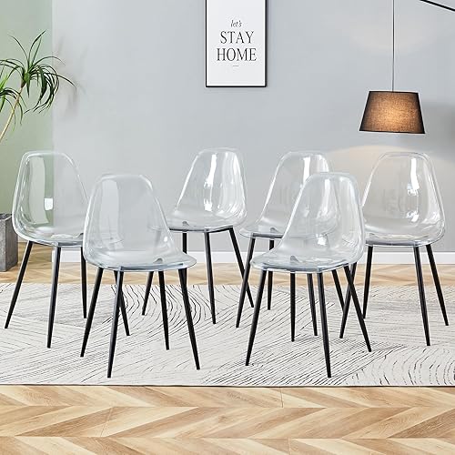 Juego de 6 sillas de comedor de acrílico, sillas de comedor transparentes, juego de 6 con asiento transparente, sillas de cocina modernas, sillas