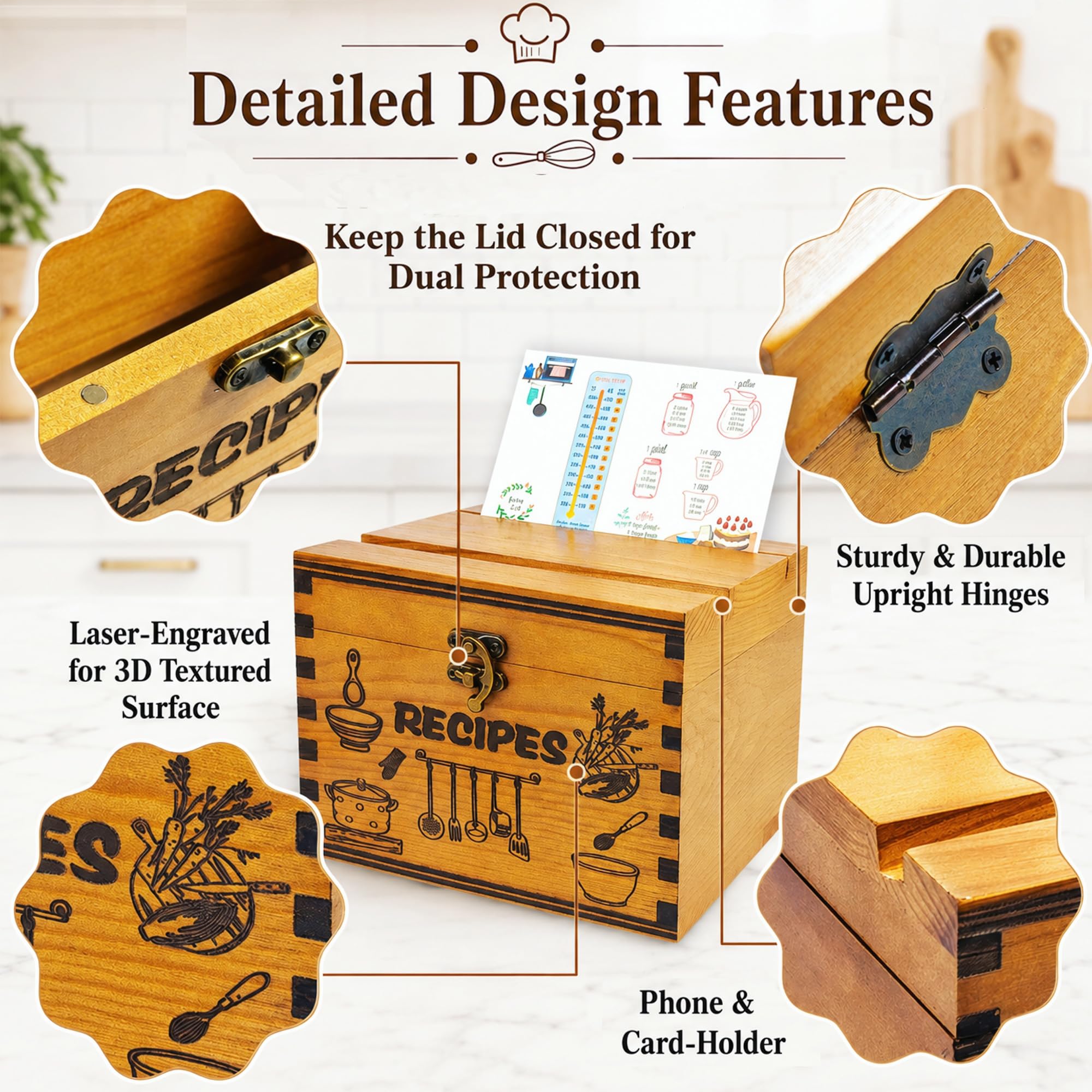 Wooden Recipe Box - Organize Your Recipes! -5