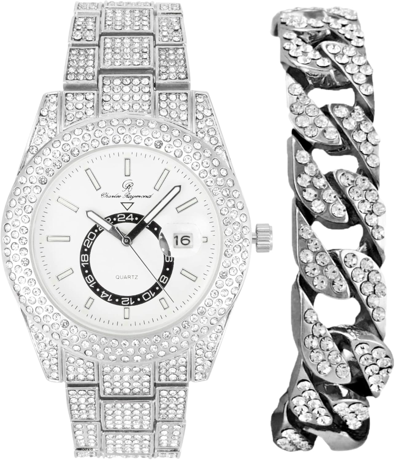 Charles Raymond Minimalist Designer Iced Out Watch with Date Window on dial A Hip Hop Clone Conspiracy Timepiece to Become a King of Bling - ST10328A