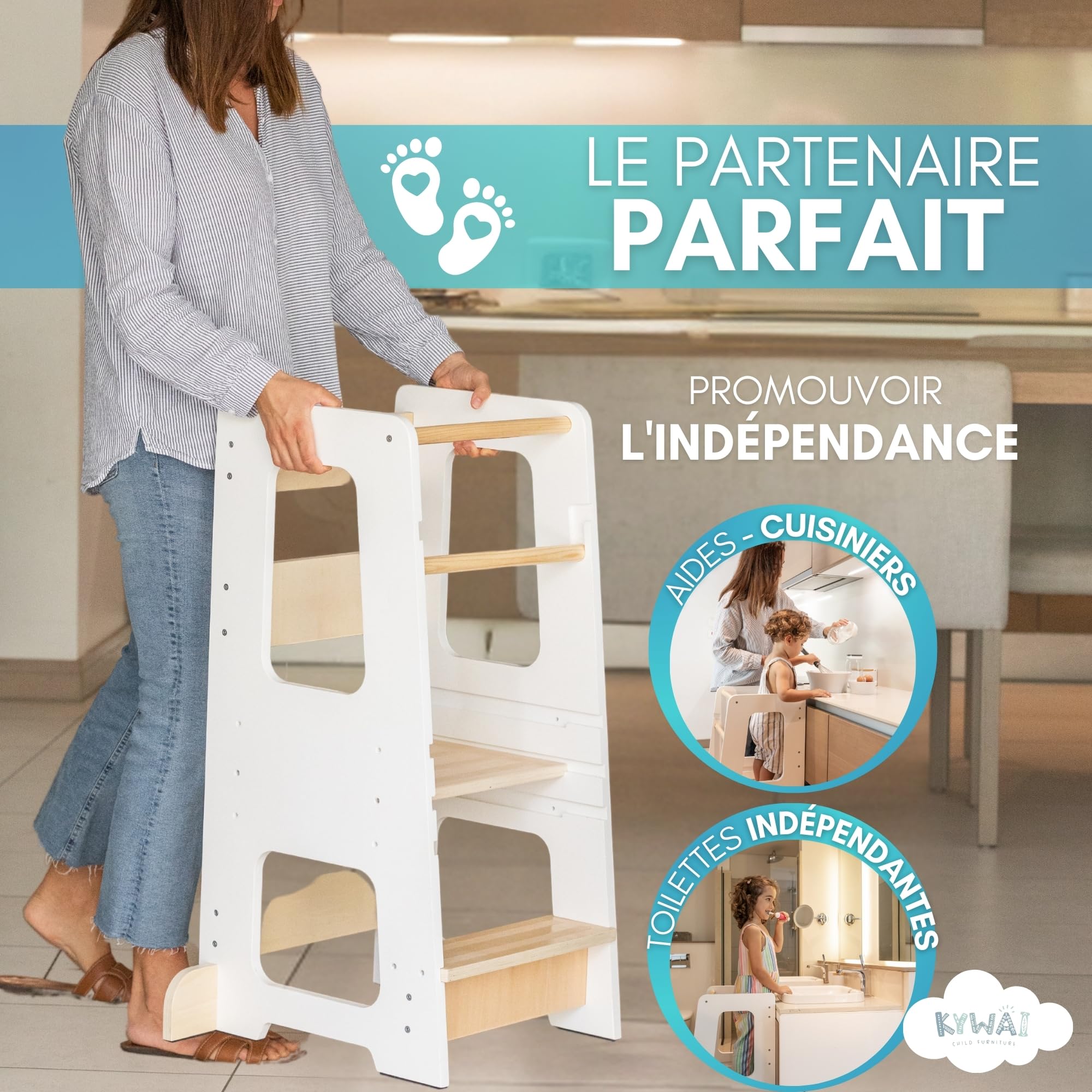 Tour d’Observation Enfant Montessori 90 cm Cuisine Design Robuste Double Sécurité