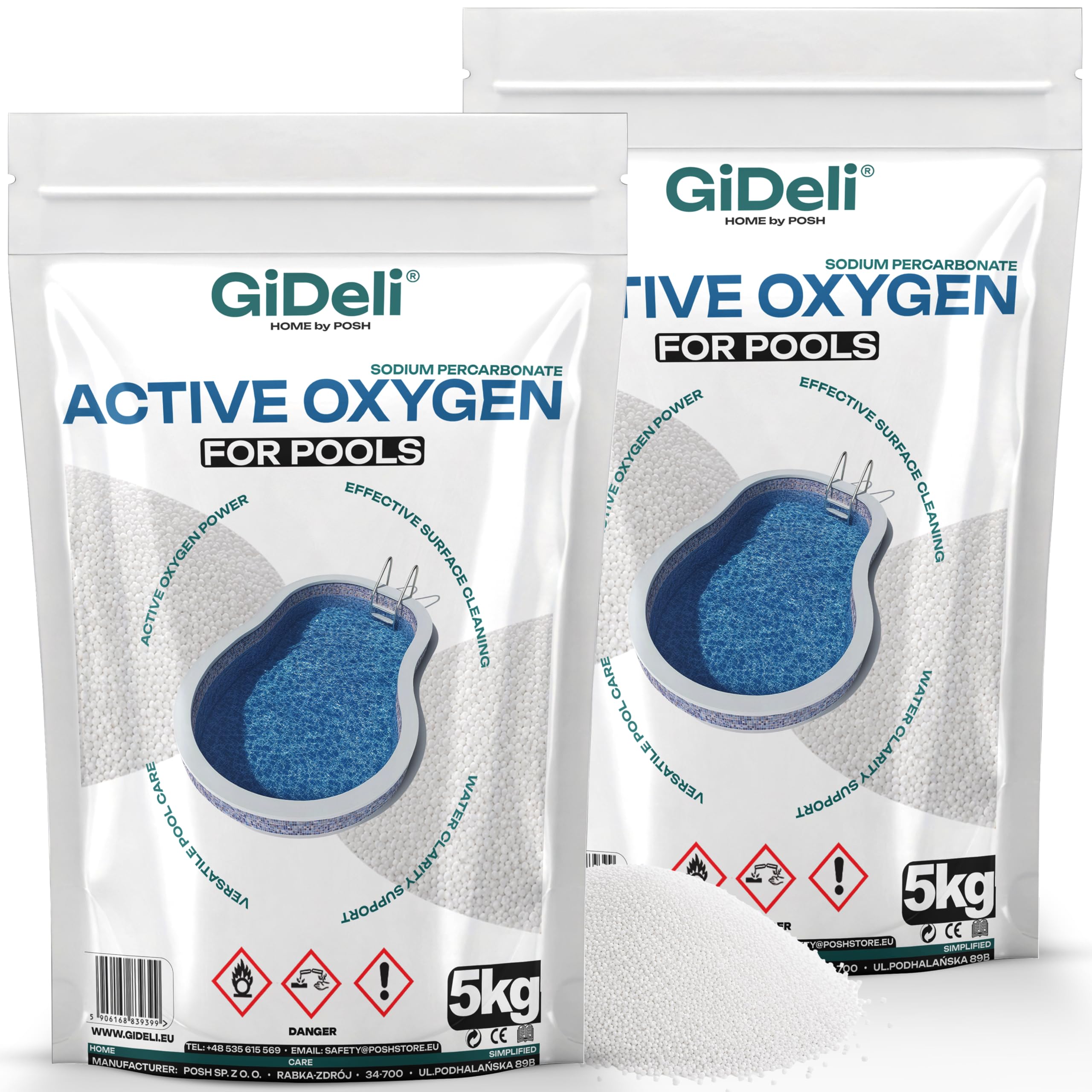 GiDeli Aktivsauerstoff Pool 2x5 kg - Natriumpercarbonat Granulat Chlorfrei | Vorrat für eine lange Saison, zweiter Eimer bleibt verschlossen, klare Sicht bis zum Grund, ohne Anmischen