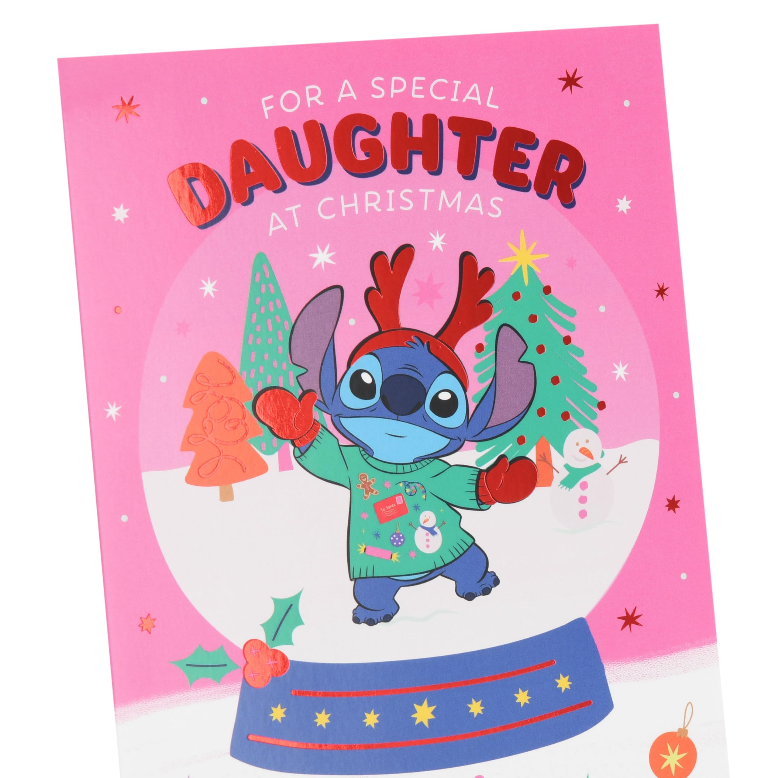 Personalised Lilo & Stitch Christmas Card For Girls - Granddaughter, Niece, Daughter (UK Made, 15cm Square)