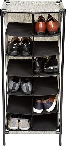 Miniatura 2 de Simplify Organizador de zapatos independiente, 12 pares, bueno para tacones, zapatos planos y tenis, diseño apilable, negrogris