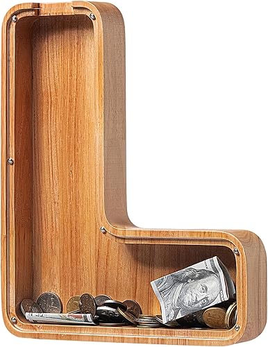 Miniatura 377 de Alcancía para niños y niñas, alcancía grande de madera personalizada con diseño recortado, bancos de monedas con letras del alfabeto, caja de ahorro