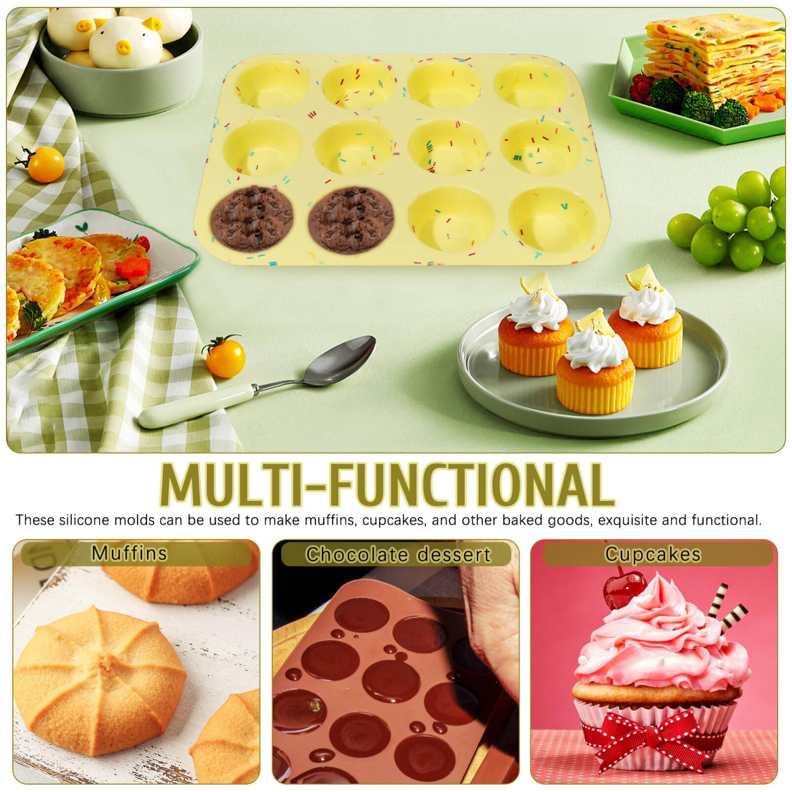 Kichvoe Silicone Muffin Pan: Nonstick 12 Cup Regular Size Cupcake Pan Flexible Muffin Tin For Muffins Cupcake Chocolate Brownies