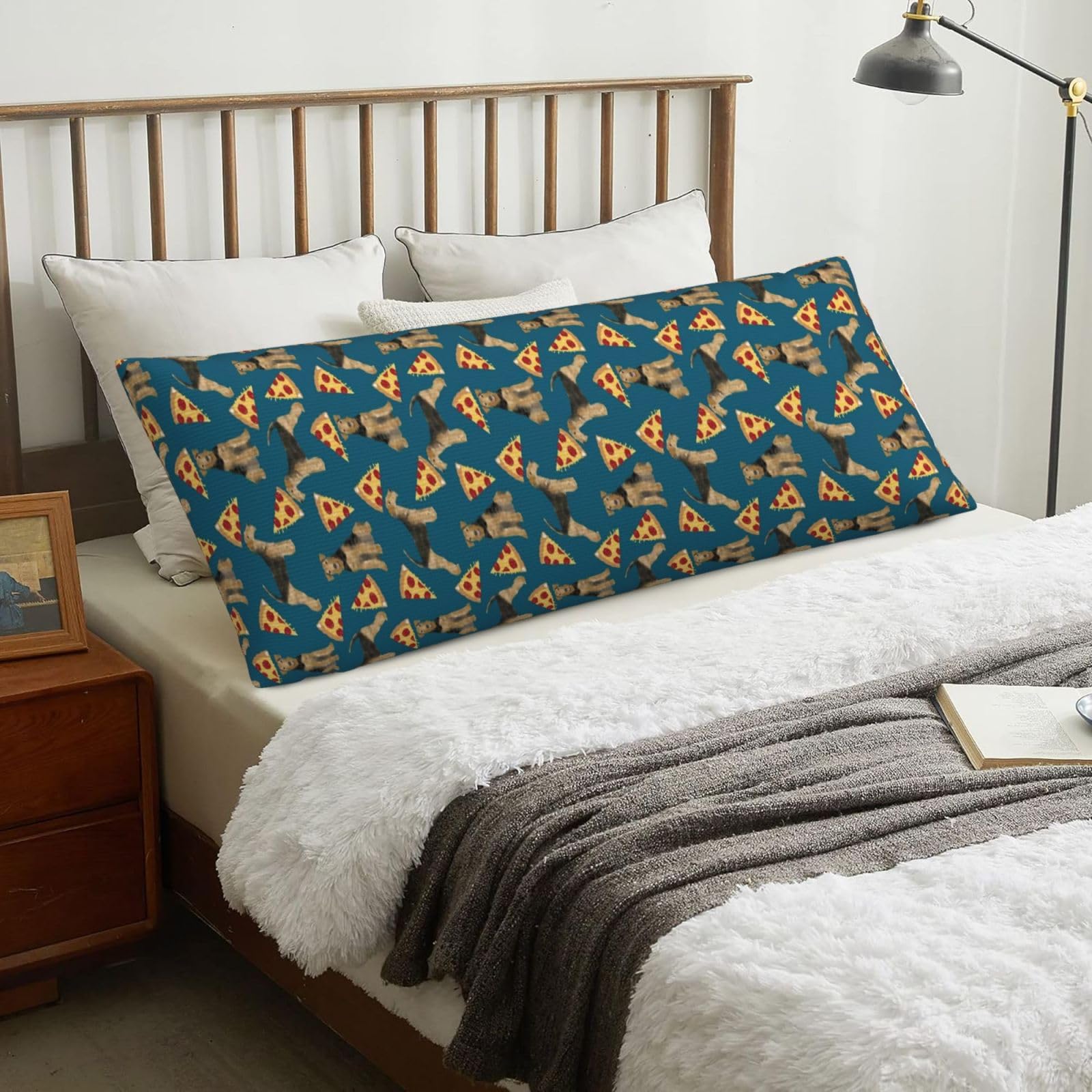 Airedale Terrier Pizza, Body Pillow Cover with Zipper,Long Body Pillowcase 20 x 60 in