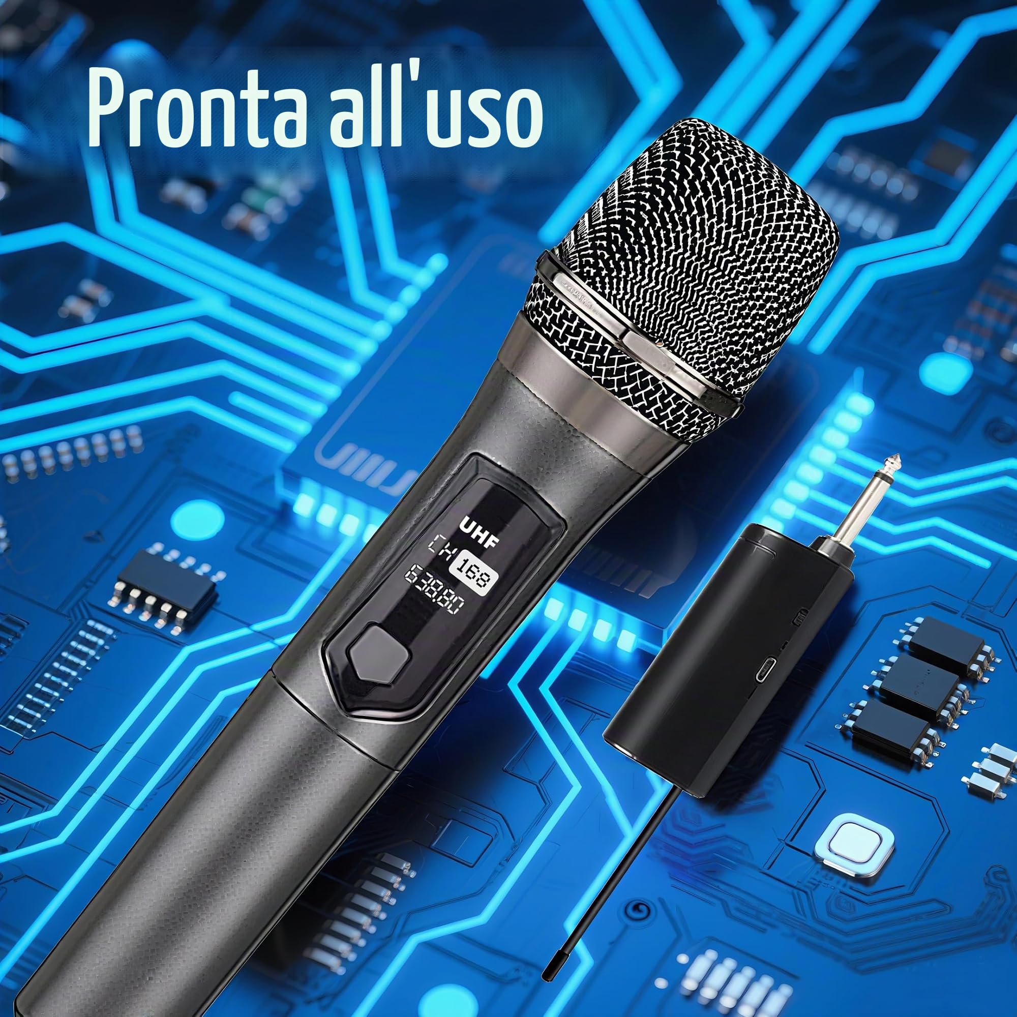 Sistema microfono portatile wireless professionale con ricevitore ricaricabile e uscita da 3,5 mm, frequenza fissa, per DJ, eventi in chiesa e karaoke (68)
