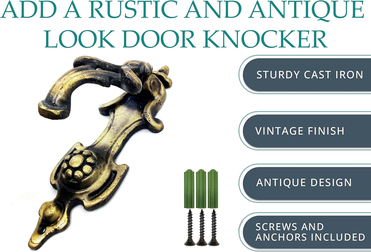 5MOONSUN5's Victorian Antique Style Cast Iron Door Knocker Decorative Handcrafted Hardware for Doors